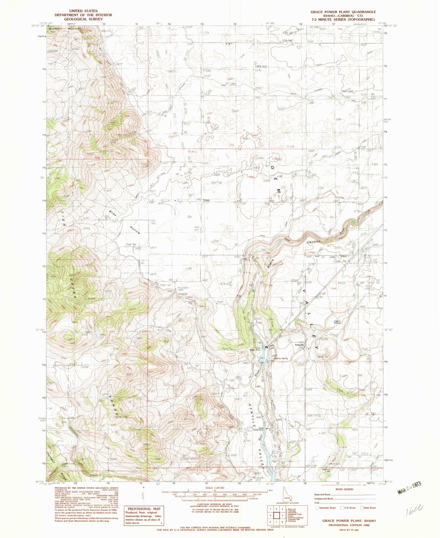 Classic USGS Grace Power Plant Idaho 7.5'x7.5' Topo Map Image