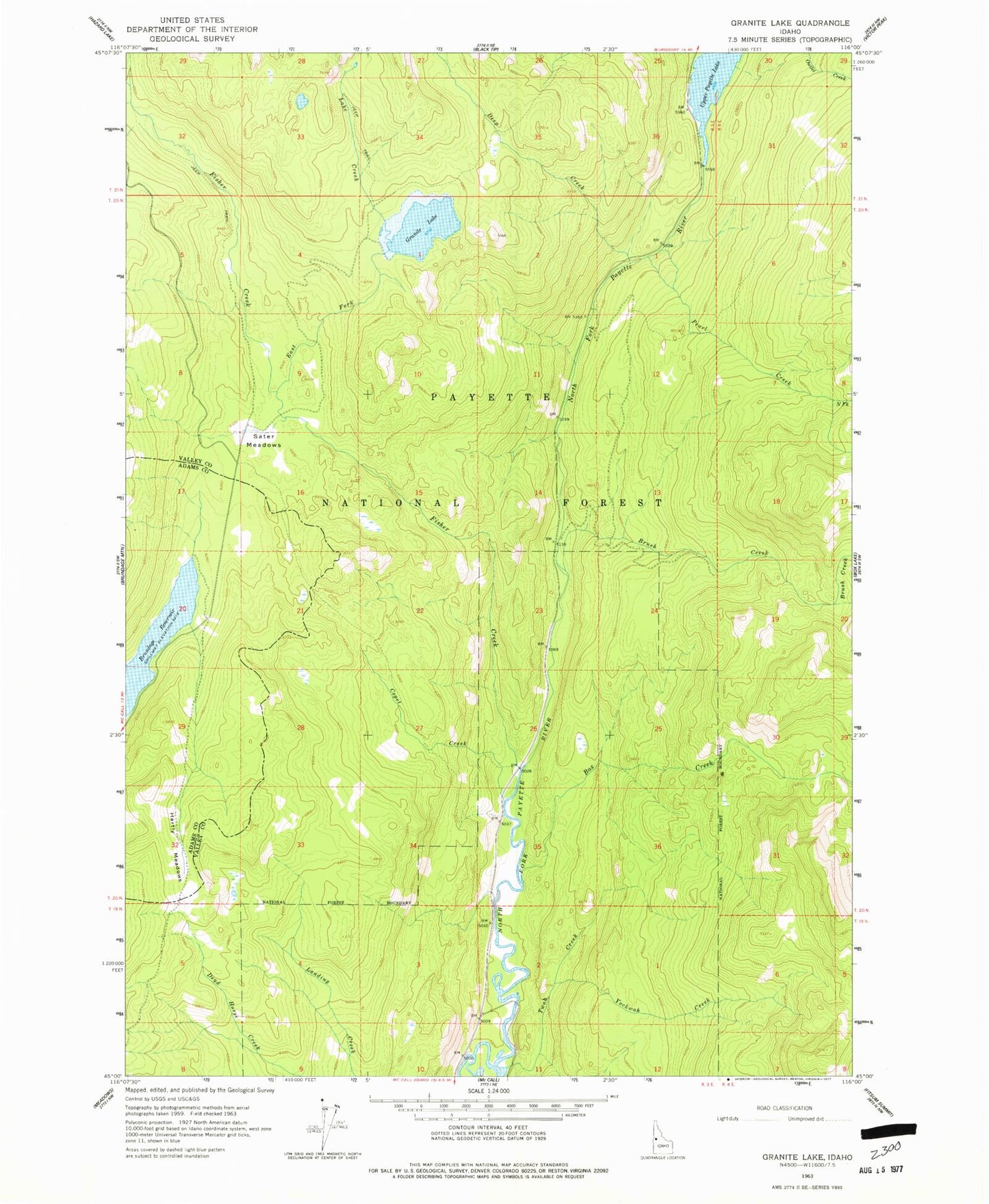 Classic USGS Granite Lake Idaho 7.5'x7.5' Topo Map Image
