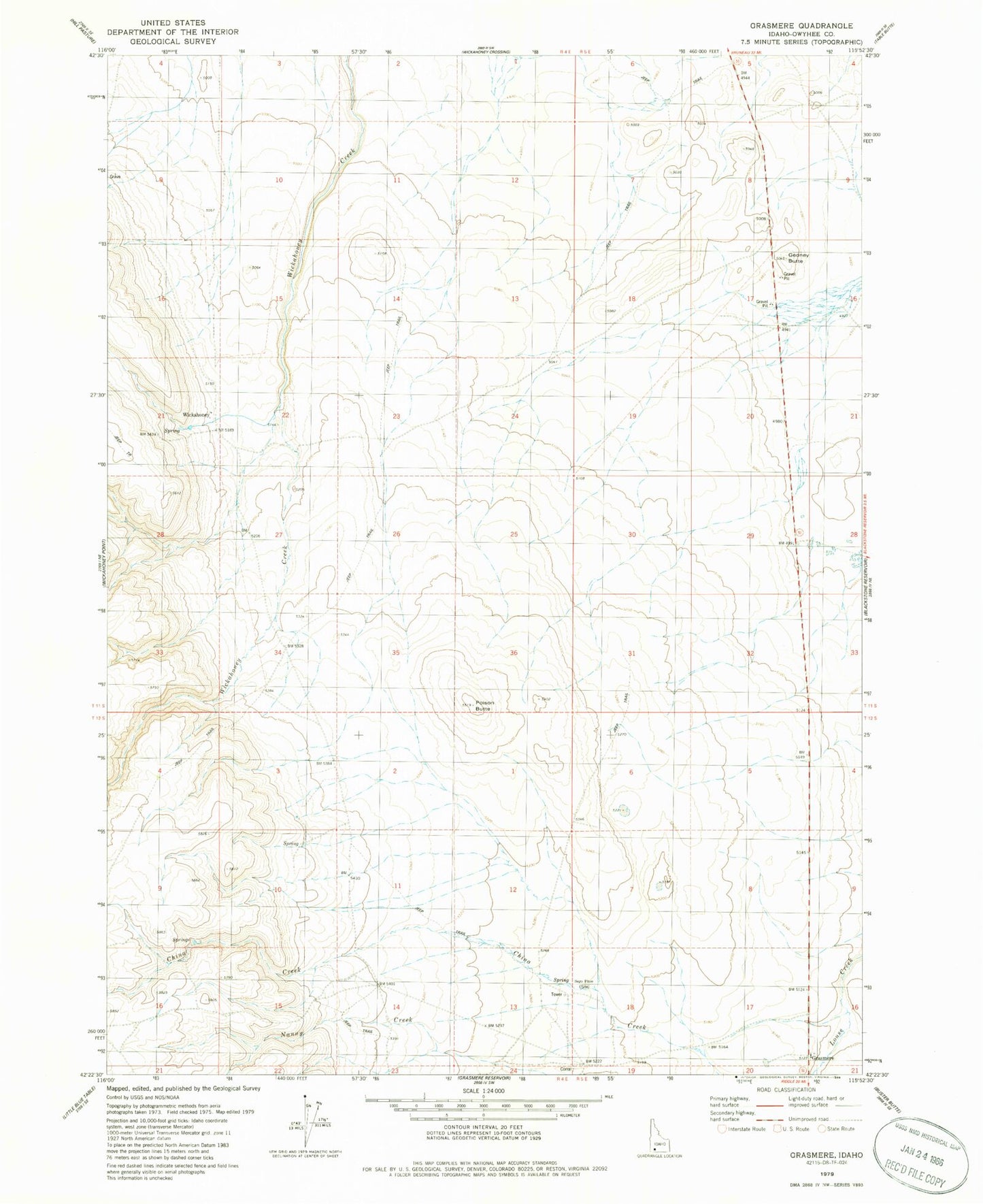 Classic USGS Grasmere Idaho 7.5'x7.5' Topo Map Image