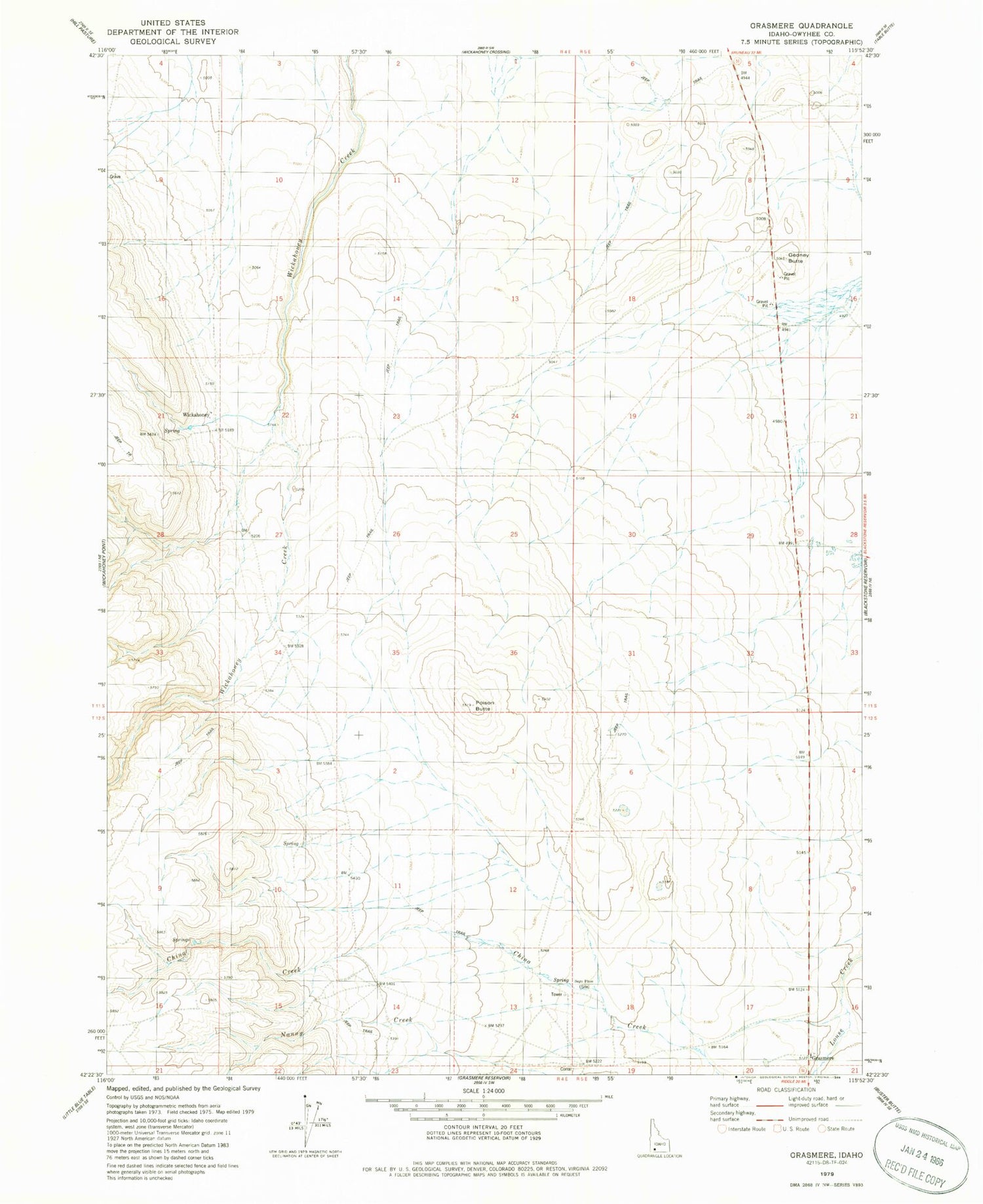 Classic USGS Grasmere Idaho 7.5'x7.5' Topo Map Image