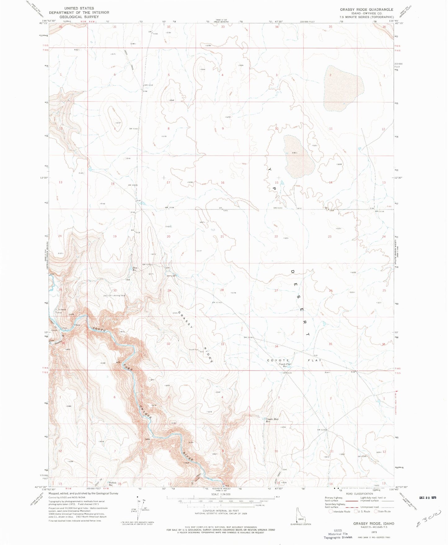 Classic USGS Grassy Ridge Idaho 7.5'x7.5' Topo Map Image