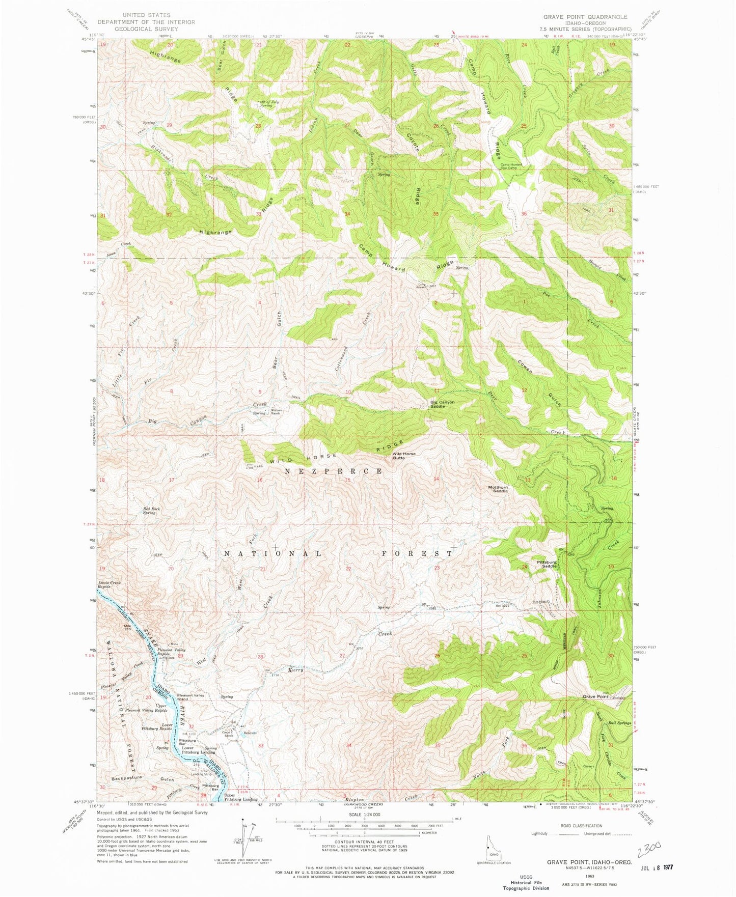 Classic USGS Grave Point Idaho 7.5'x7.5' Topo Map Image
