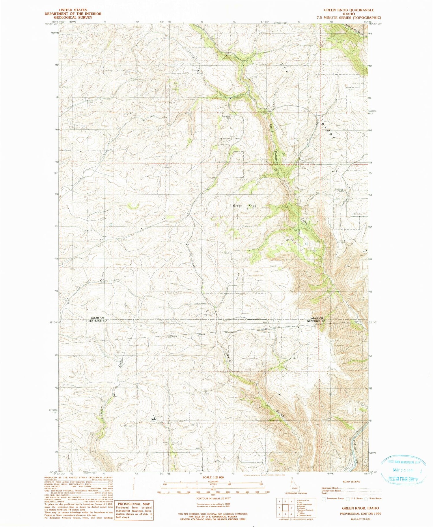 Classic USGS Green Knob Idaho 7.5'x7.5' Topo Map Image