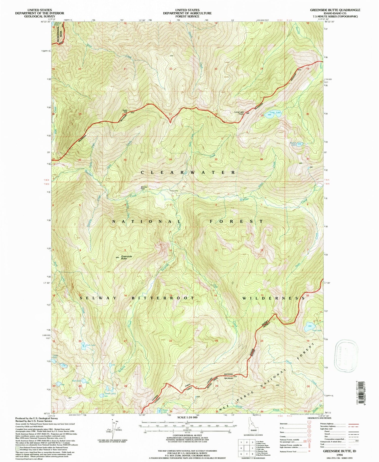 Classic USGS Greenside Butte Idaho 7.5'x7.5' Topo Map Image