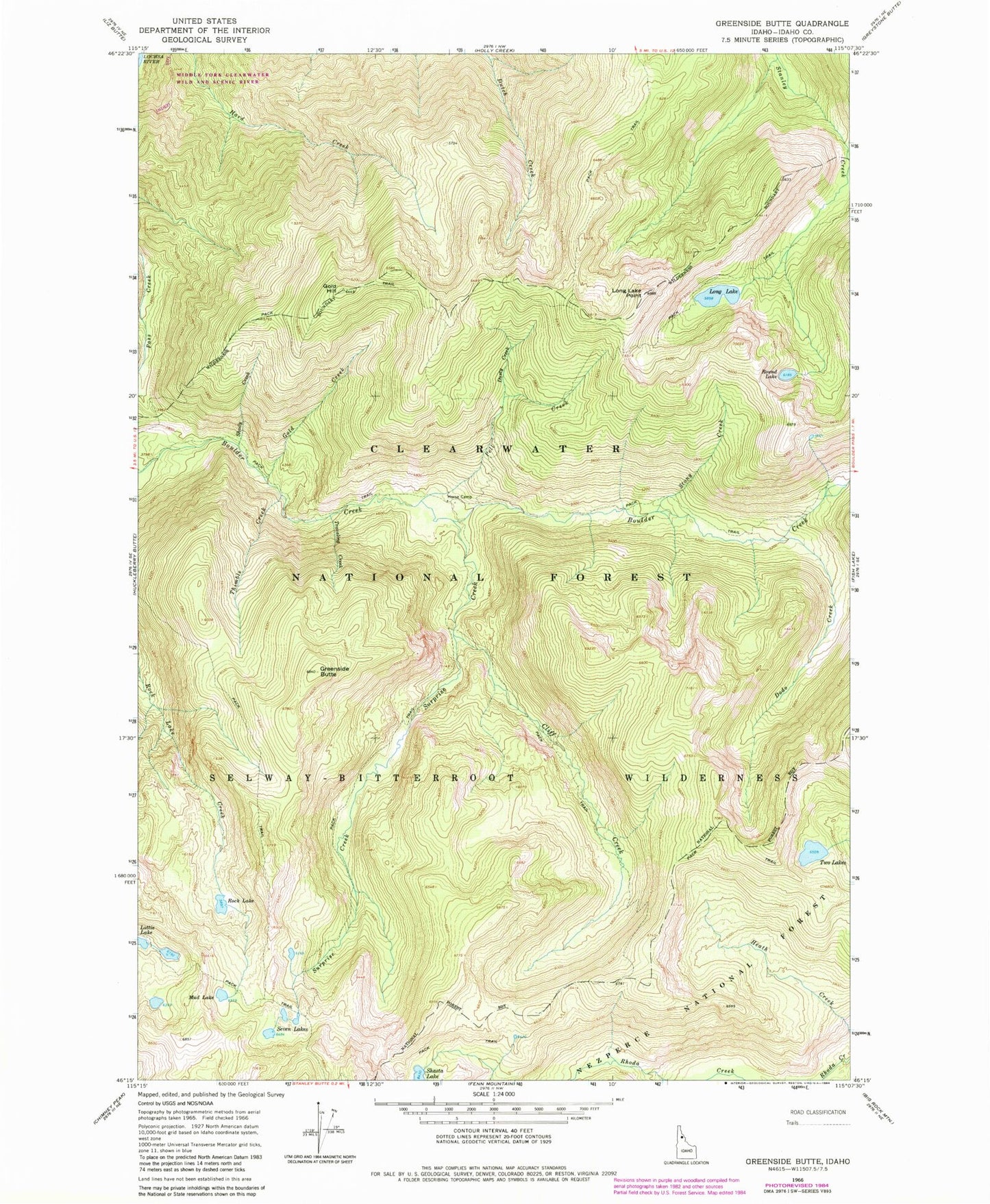 Classic USGS Greenside Butte Idaho 7.5'x7.5' Topo Map Image