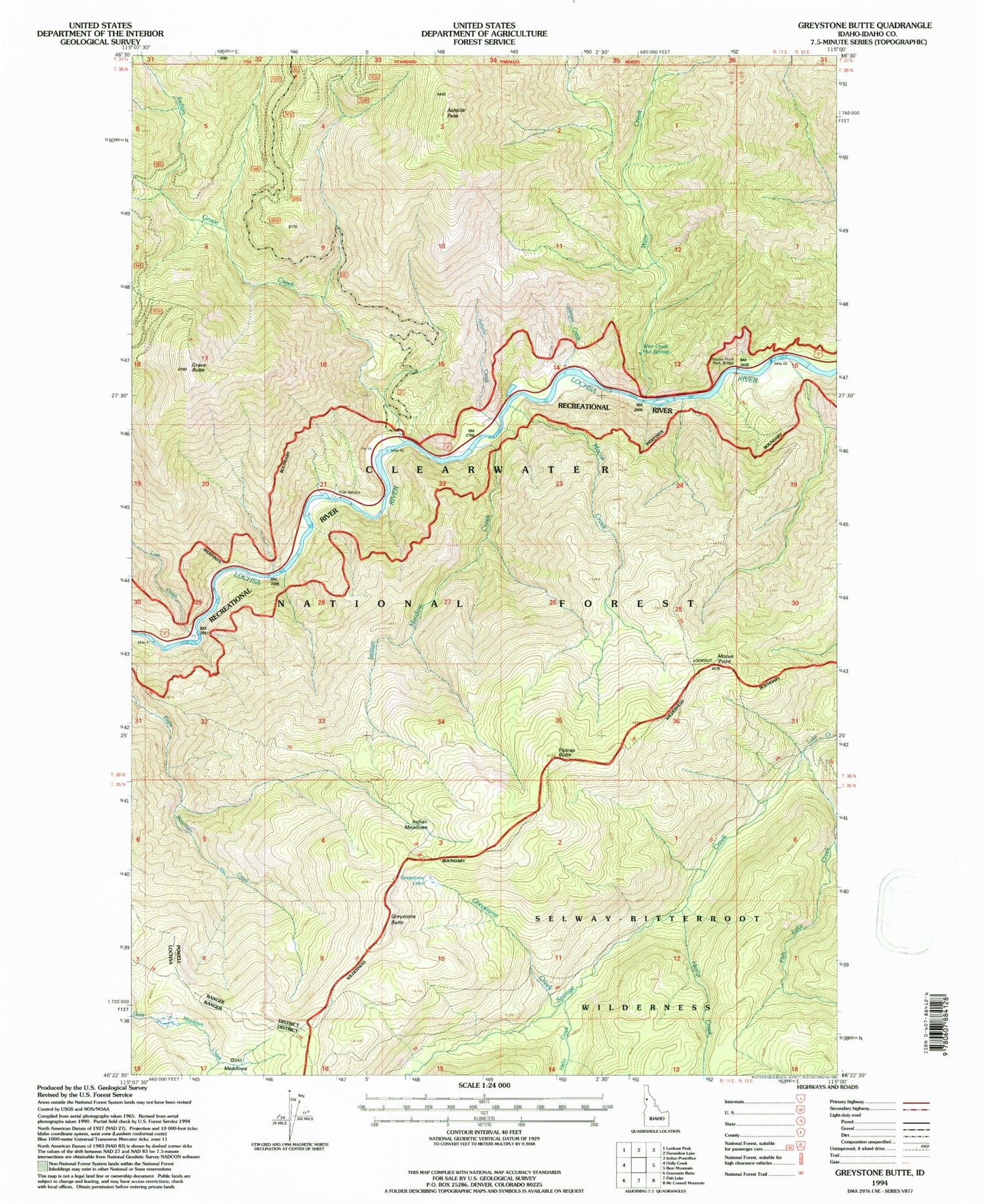 Classic USGS Greystone Butte Idaho 7.5'x7.5' Topo Map Image
