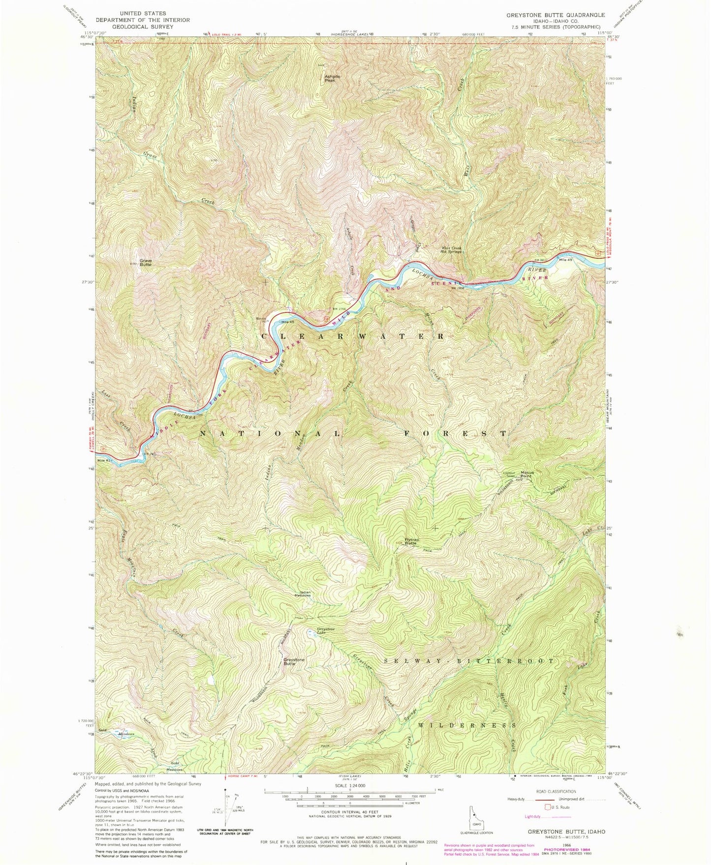 Classic USGS Greystone Butte Idaho 7.5'x7.5' Topo Map Image