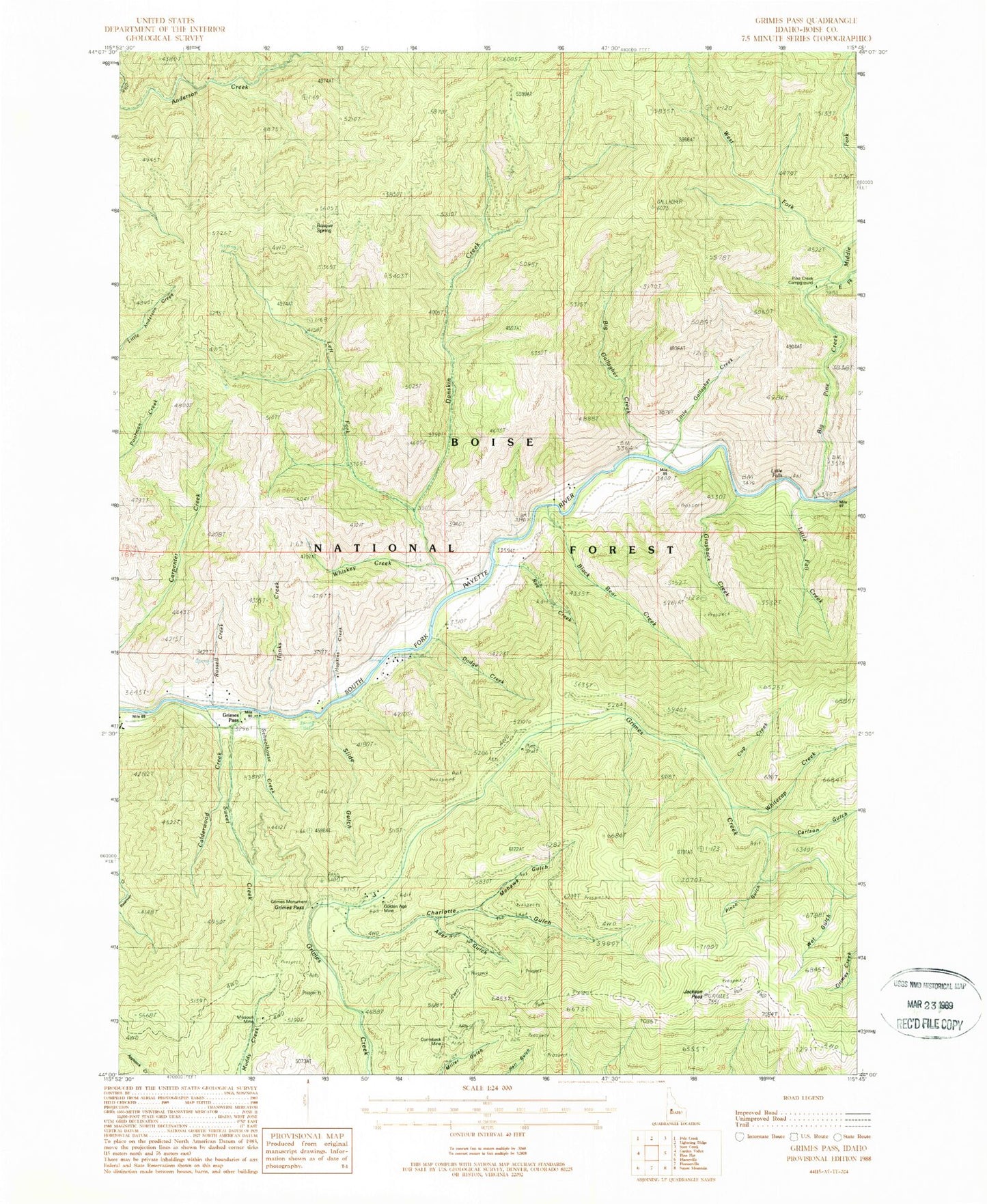 Classic USGS Grimes Pass Idaho 7.5'x7.5' Topo Map Image