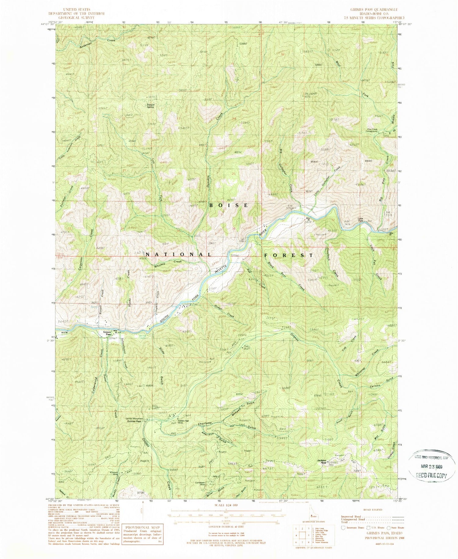 Classic USGS Grimes Pass Idaho 7.5'x7.5' Topo Map Image
