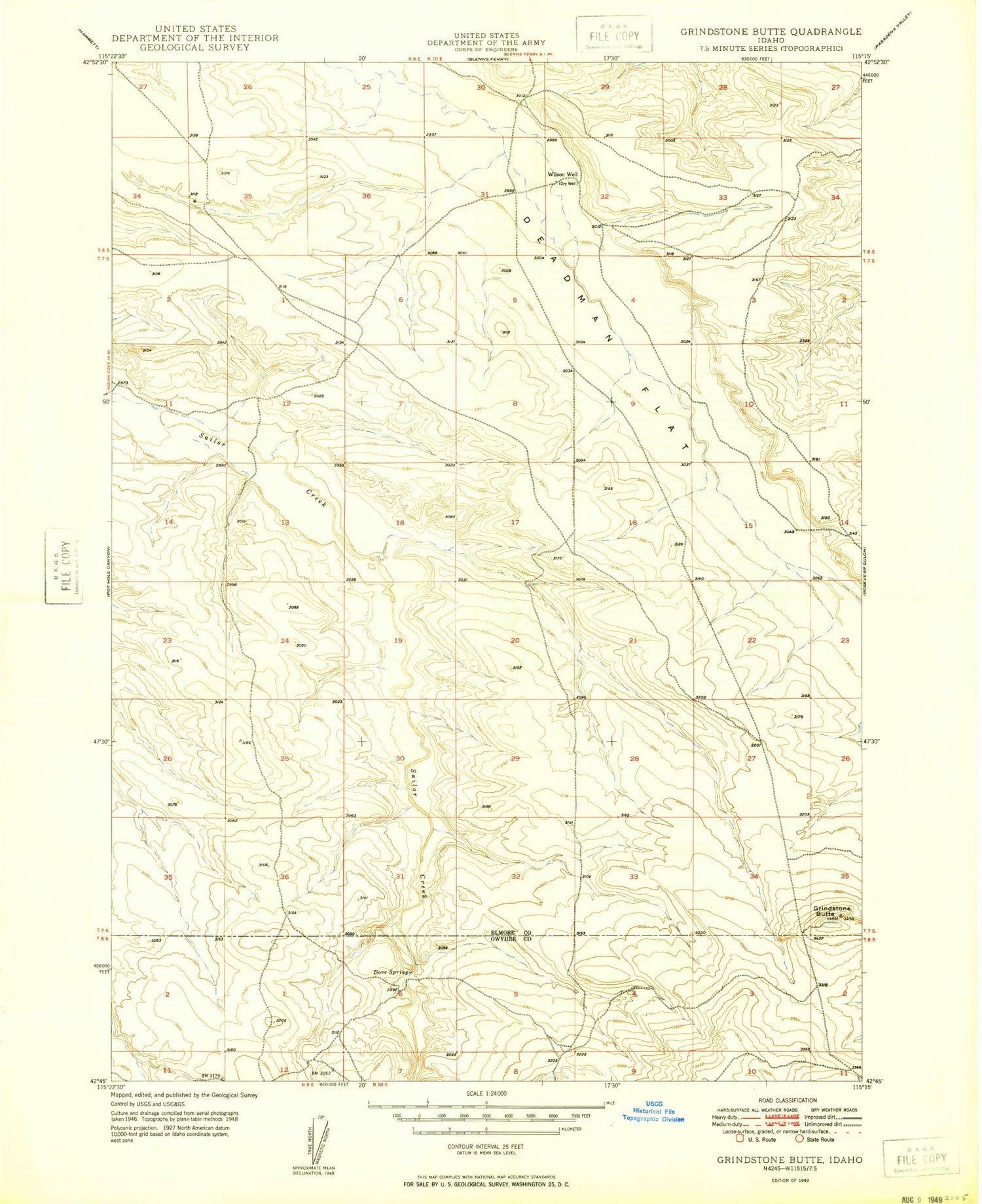 Classic USGS Grindstone Butte Idaho 7.5'x7.5' Topo Map Image