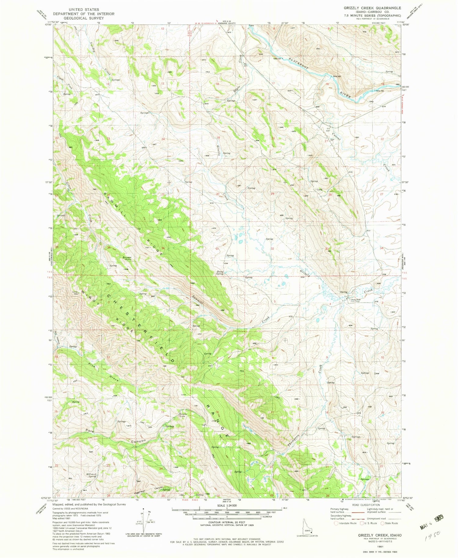 Classic USGS Grizzly Creek Idaho 7.5'x7.5' Topo Map Image