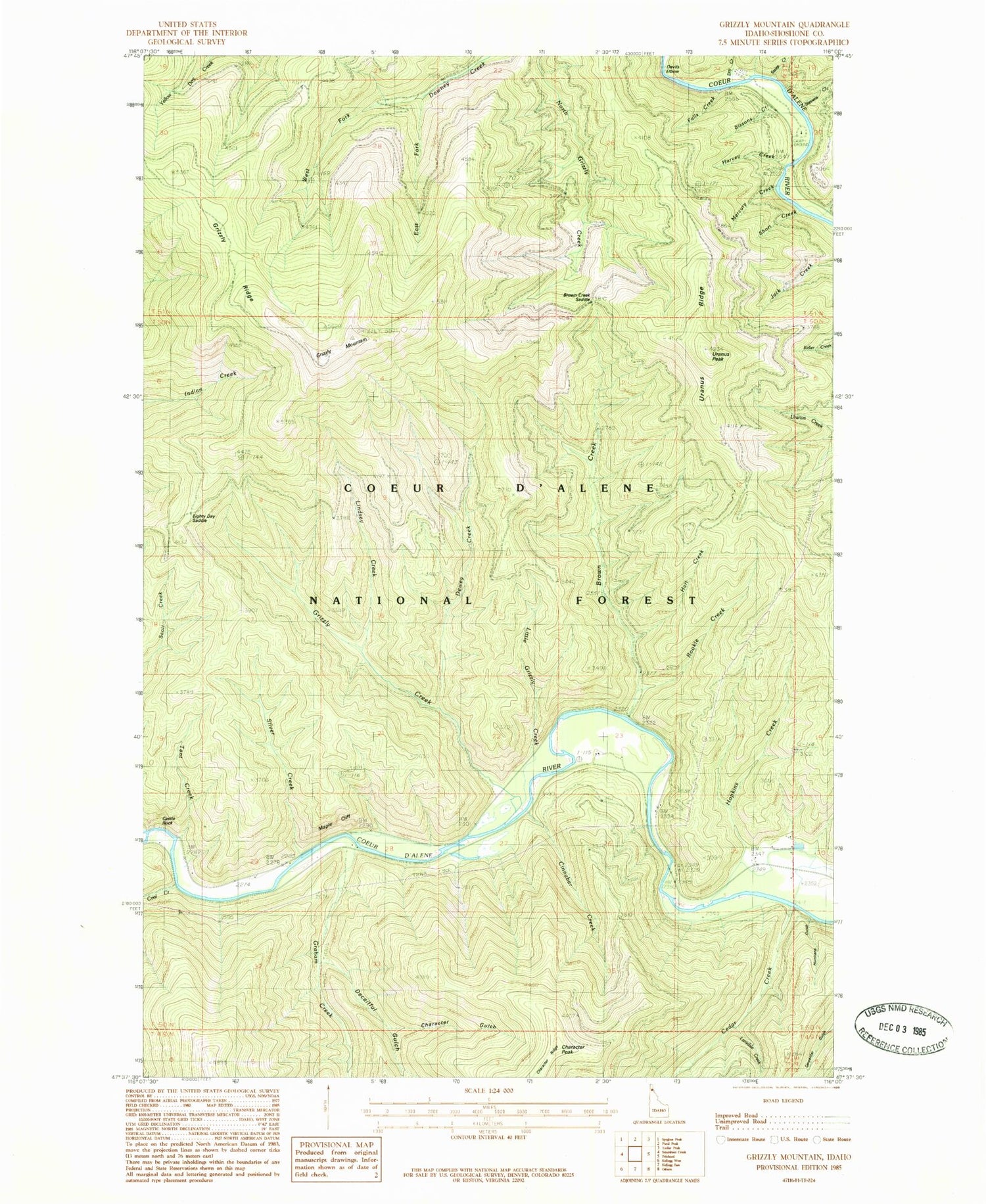 Classic USGS Grizzly Mountain Idaho 7.5'x7.5' Topo Map Image