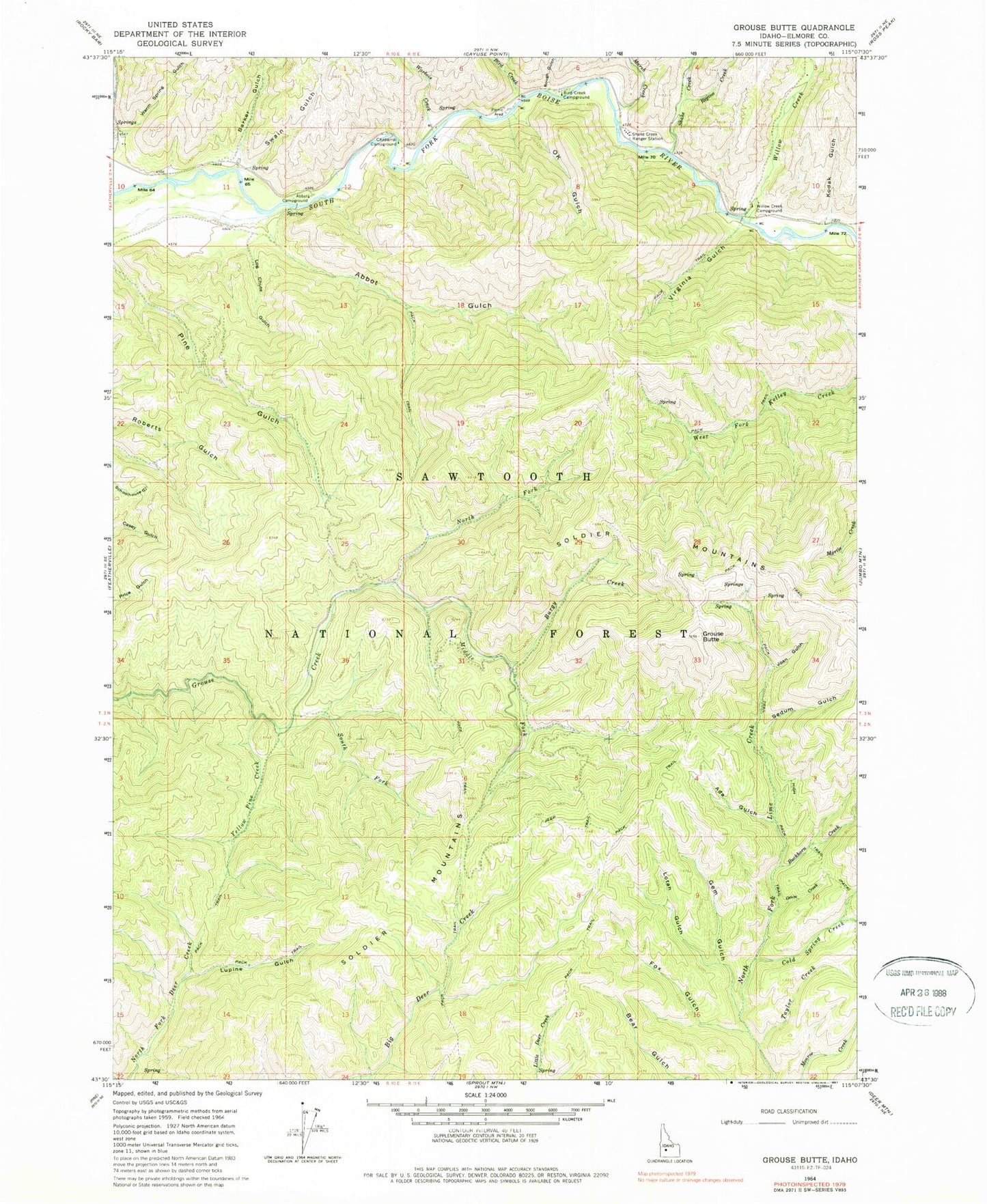 Classic USGS Grouse Butte Idaho 7.5'x7.5' Topo Map Image