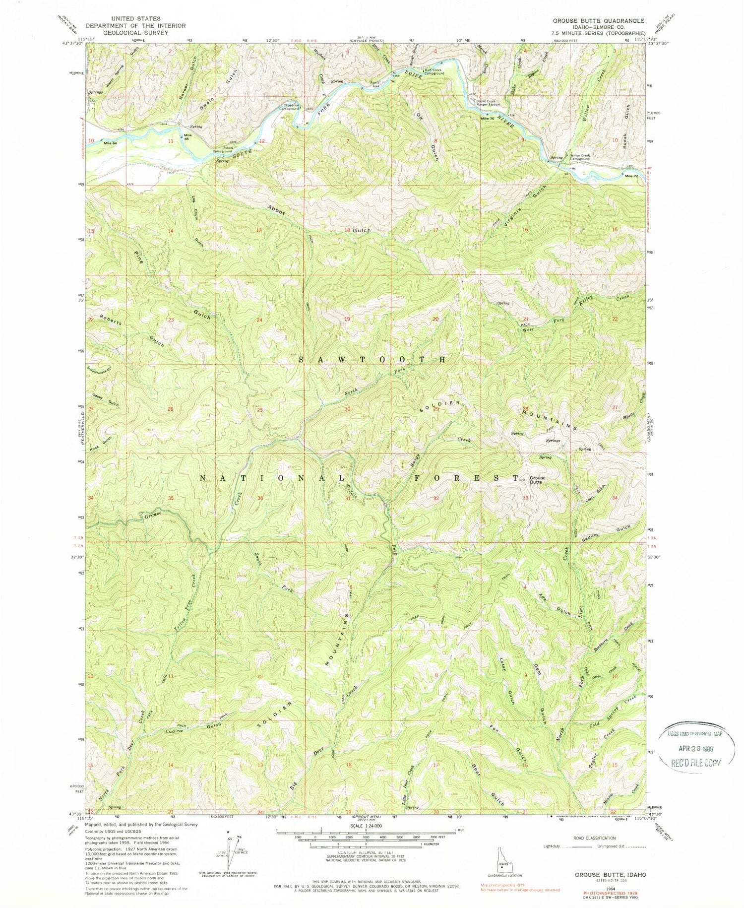 Classic USGS Grouse Butte Idaho 7.5'x7.5' Topo Map Image