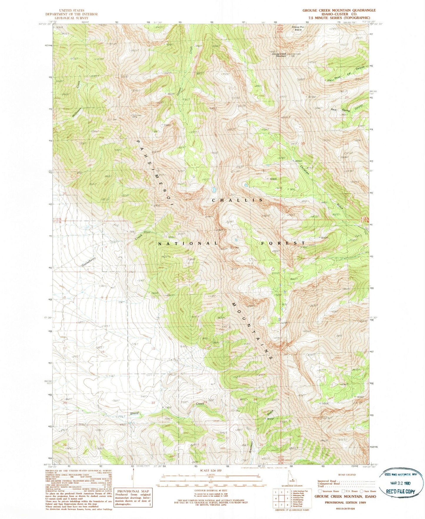 Classic USGS Grouse Creek Mountain Idaho 7.5'x7.5' Topo Map Image