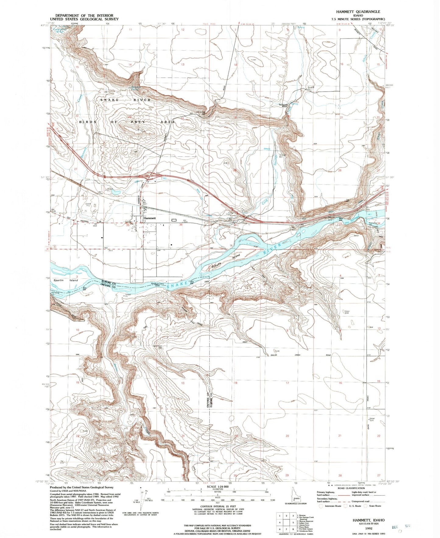 Classic USGS Hammett Idaho 7.5'x7.5' Topo Map Image