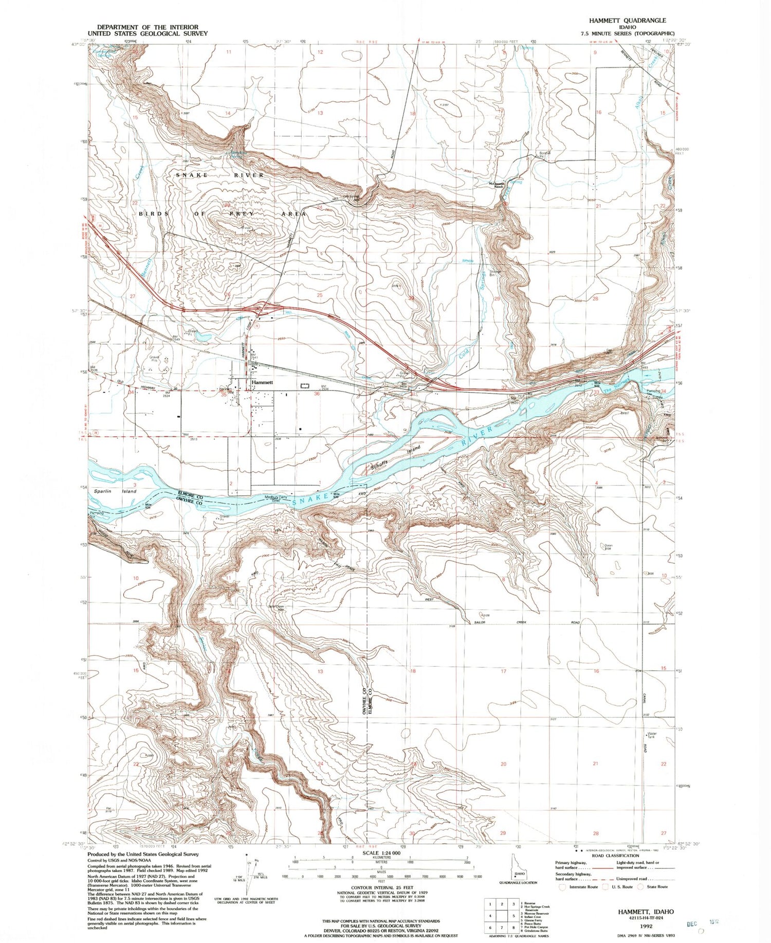 Classic USGS Hammett Idaho 7.5'x7.5' Topo Map Image
