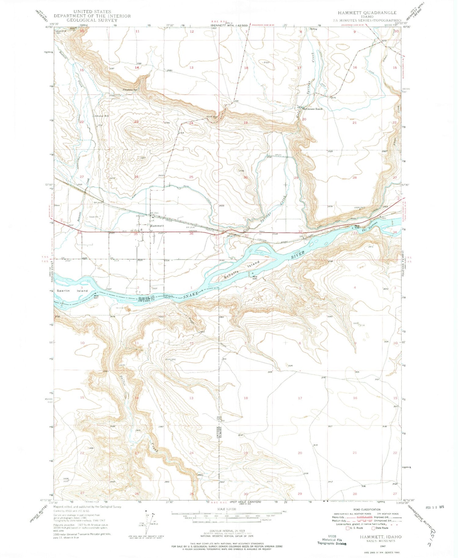 Classic USGS Hammett Idaho 7.5'x7.5' Topo Map Image