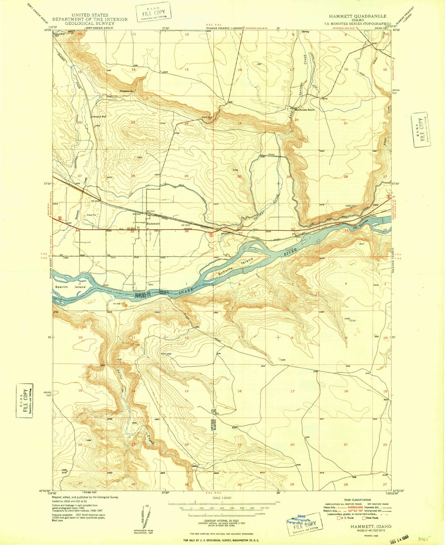 Classic USGS Hammett Idaho 7.5'x7.5' Topo Map Image