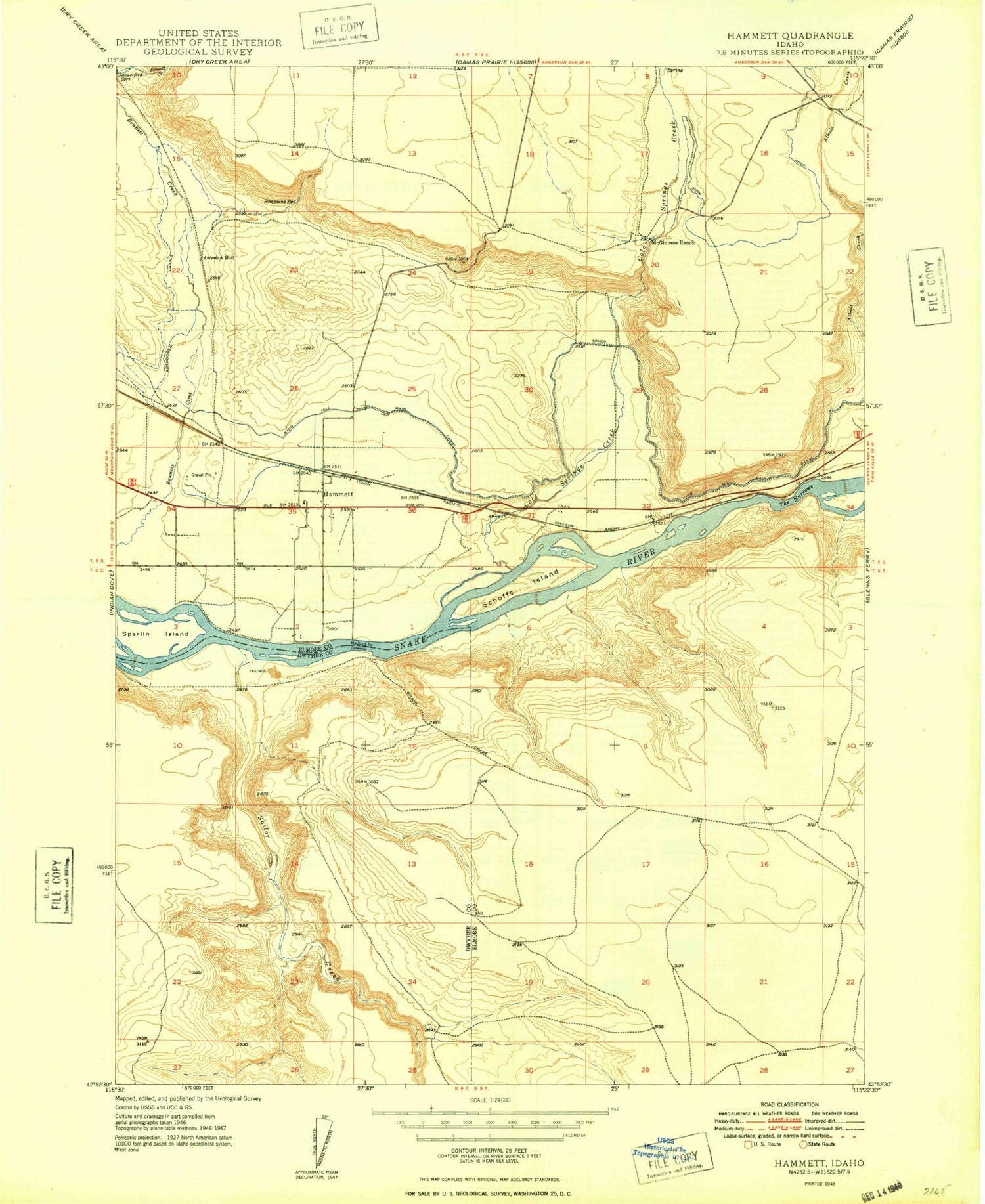 Classic USGS Hammett Idaho 7.5'x7.5' Topo Map Image