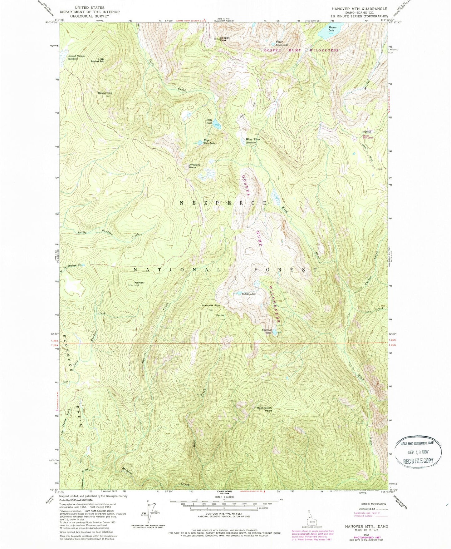 Classic USGS Hanover Mountain Idaho 7.5'x7.5' Topo Map Image