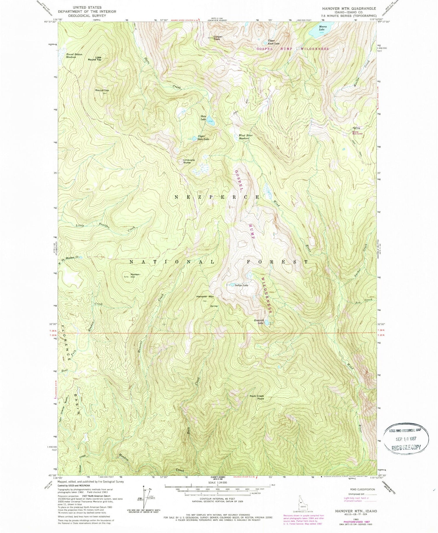 Classic USGS Hanover Mountain Idaho 7.5'x7.5' Topo Map Image