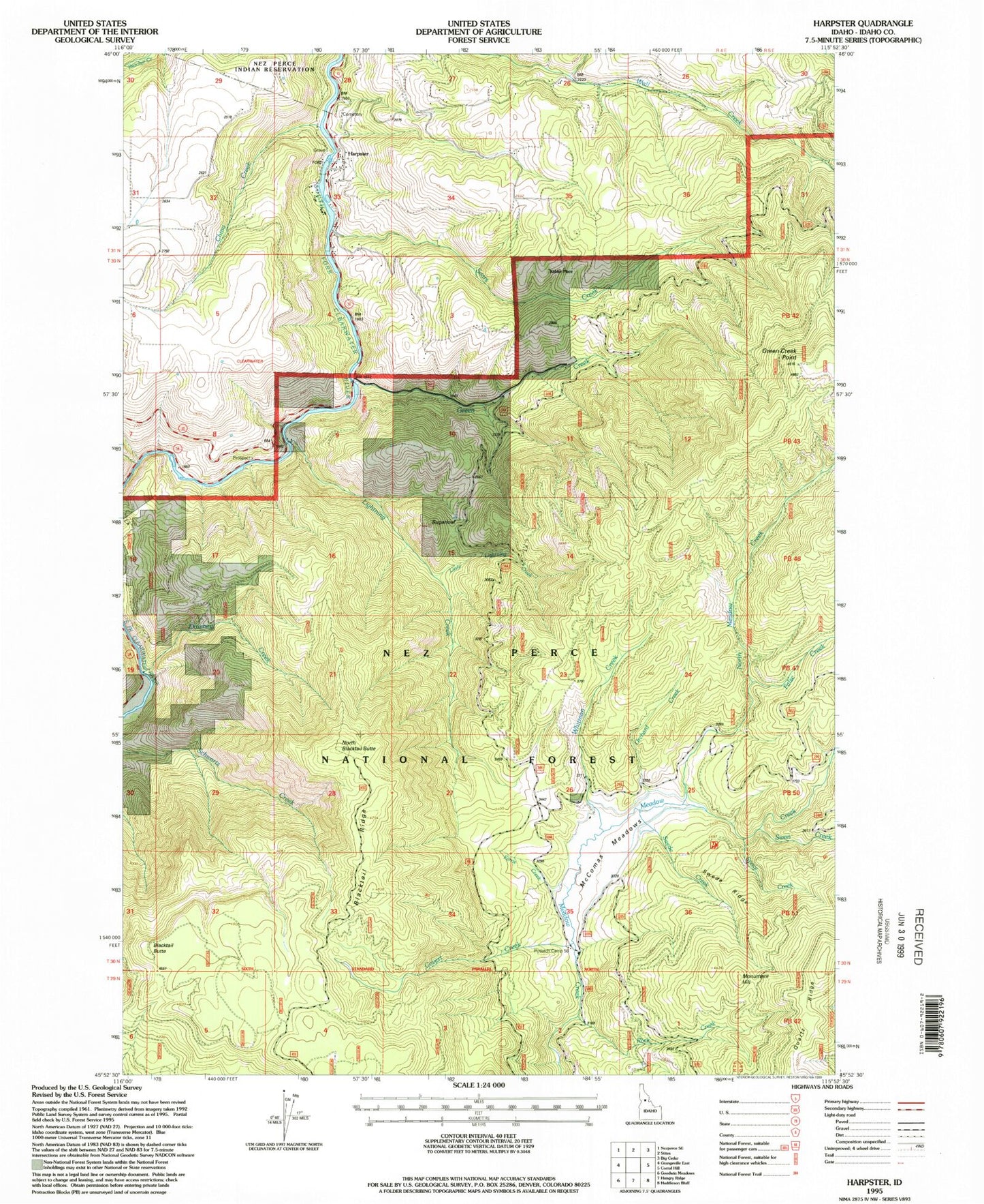 Classic USGS Harpster Idaho 7.5'x7.5' Topo Map Image