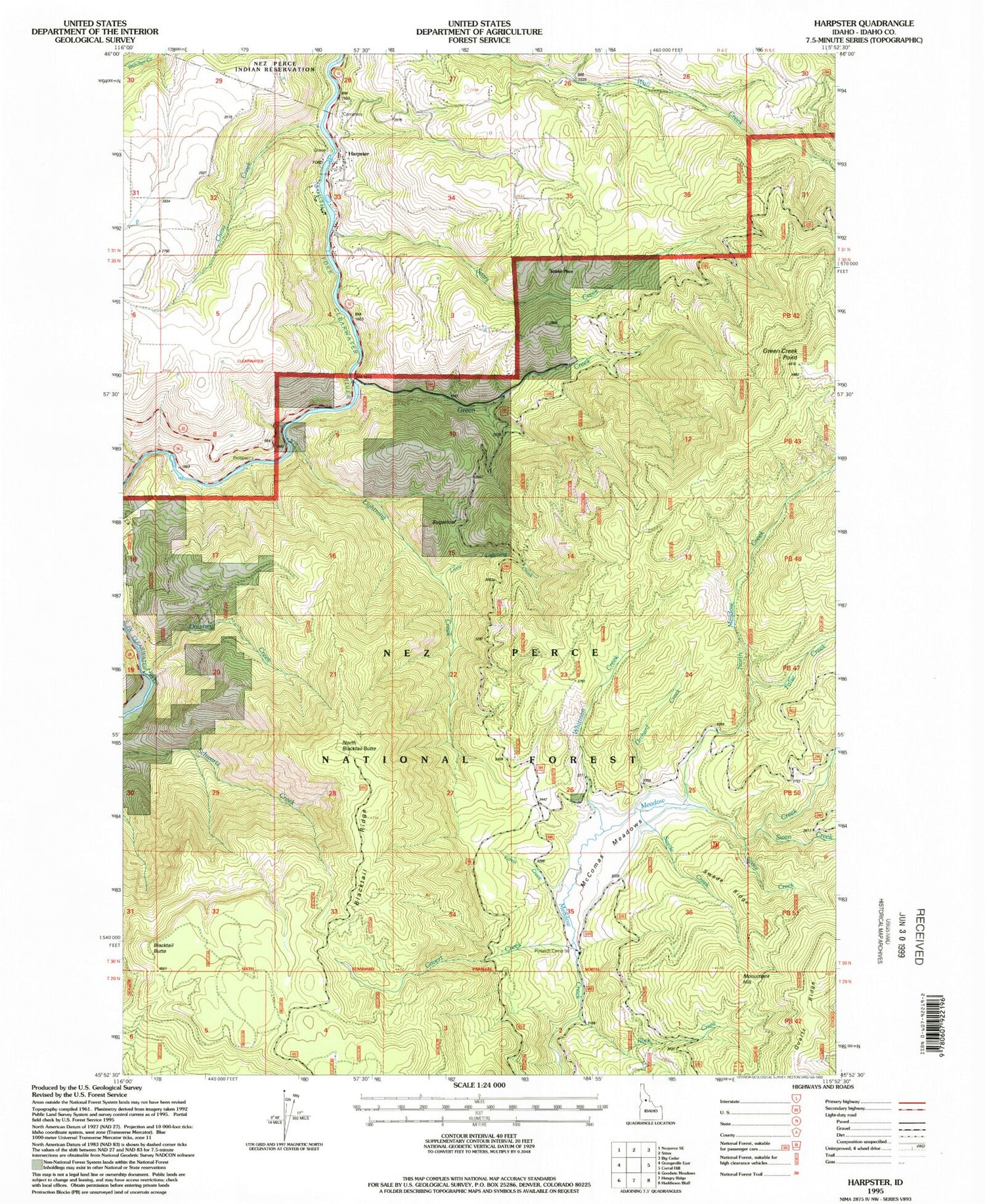 Classic USGS Harpster Idaho 7.5'x7.5' Topo Map Image