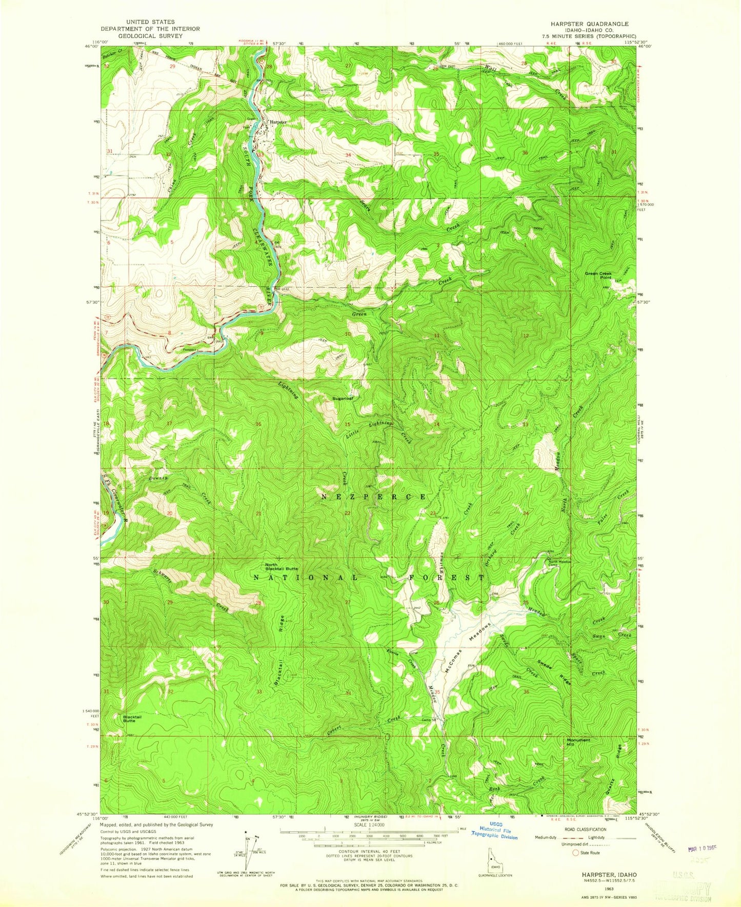 Classic USGS Harpster Idaho 7.5'x7.5' Topo Map Image