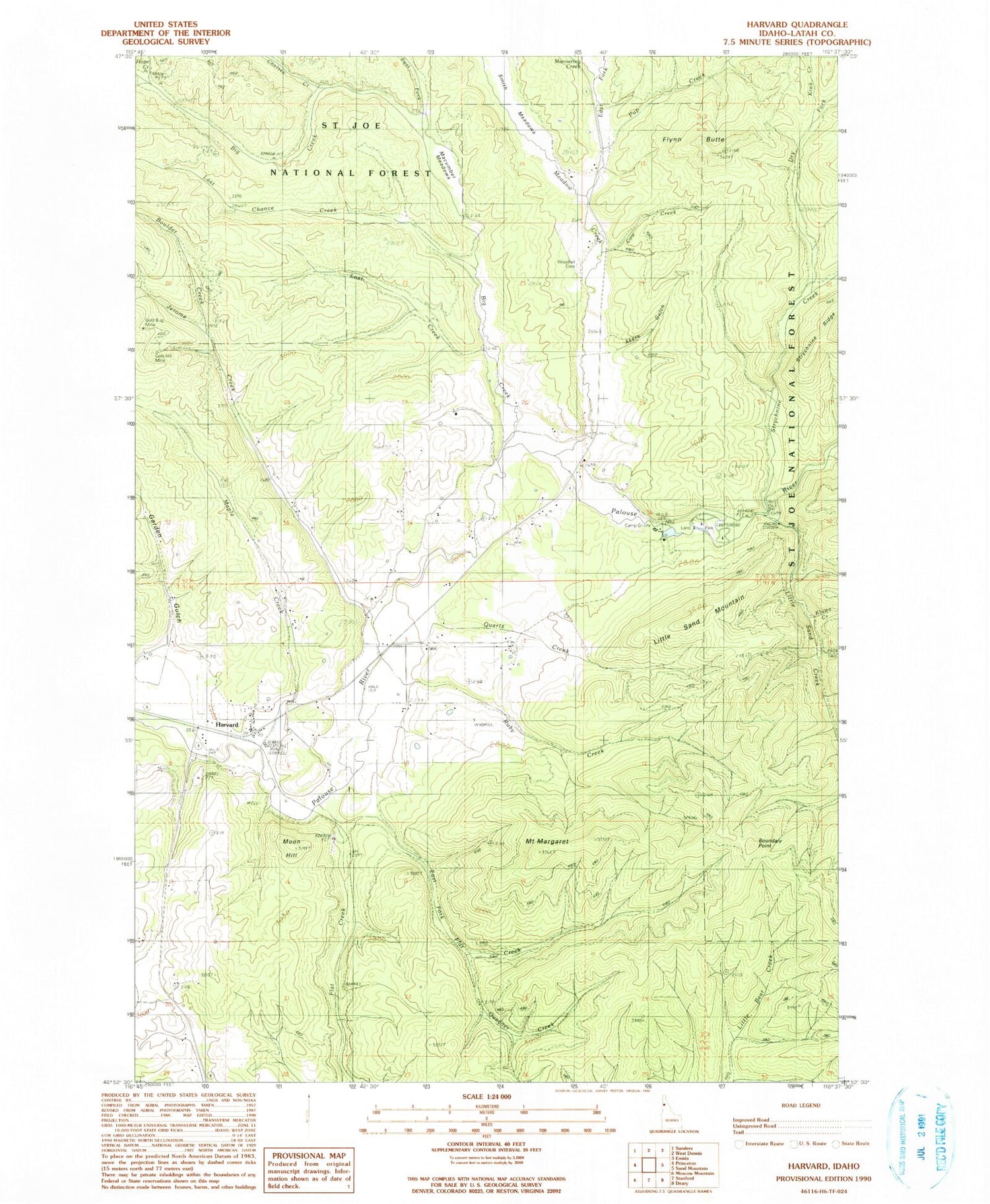 Classic USGS Harvard Idaho 7.5'x7.5' Topo Map Image