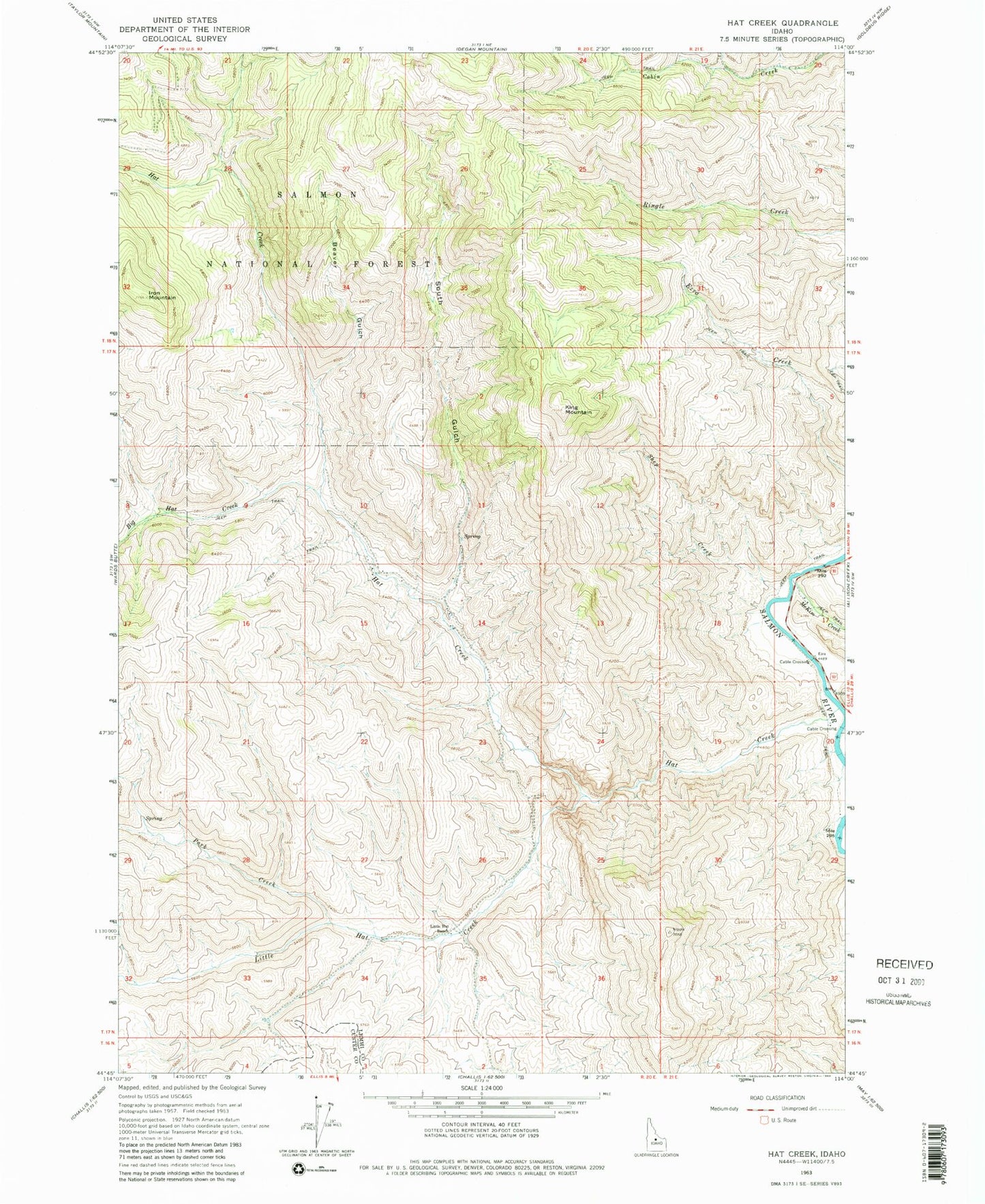 Classic USGS Hat Creek Idaho 7.5'x7.5' Topo Map Image