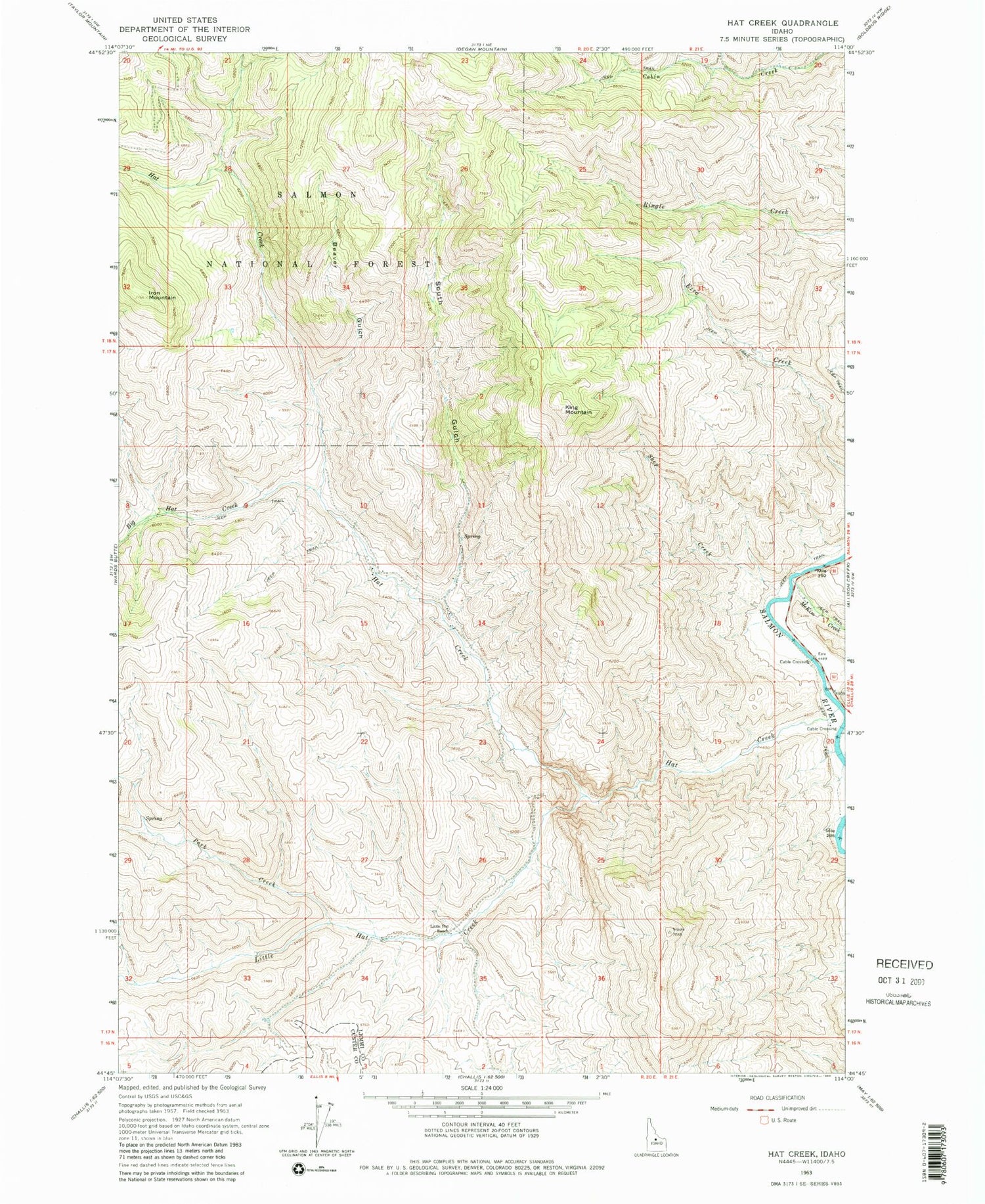 Classic USGS Hat Creek Idaho 7.5'x7.5' Topo Map Image