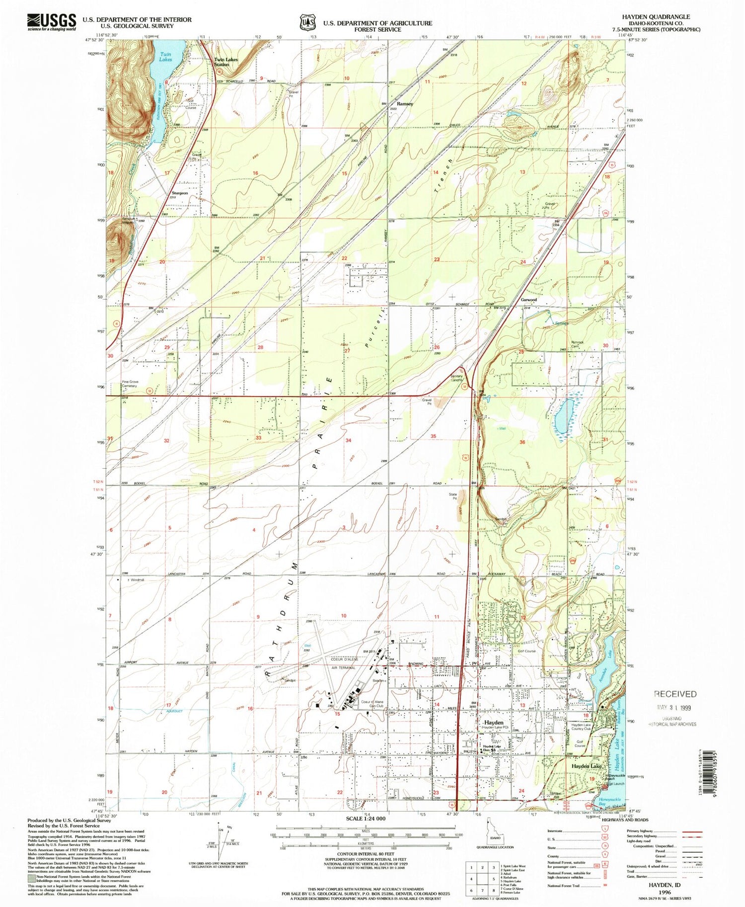 Classic USGS Hayden Idaho 7.5'x7.5' Topo Map Image