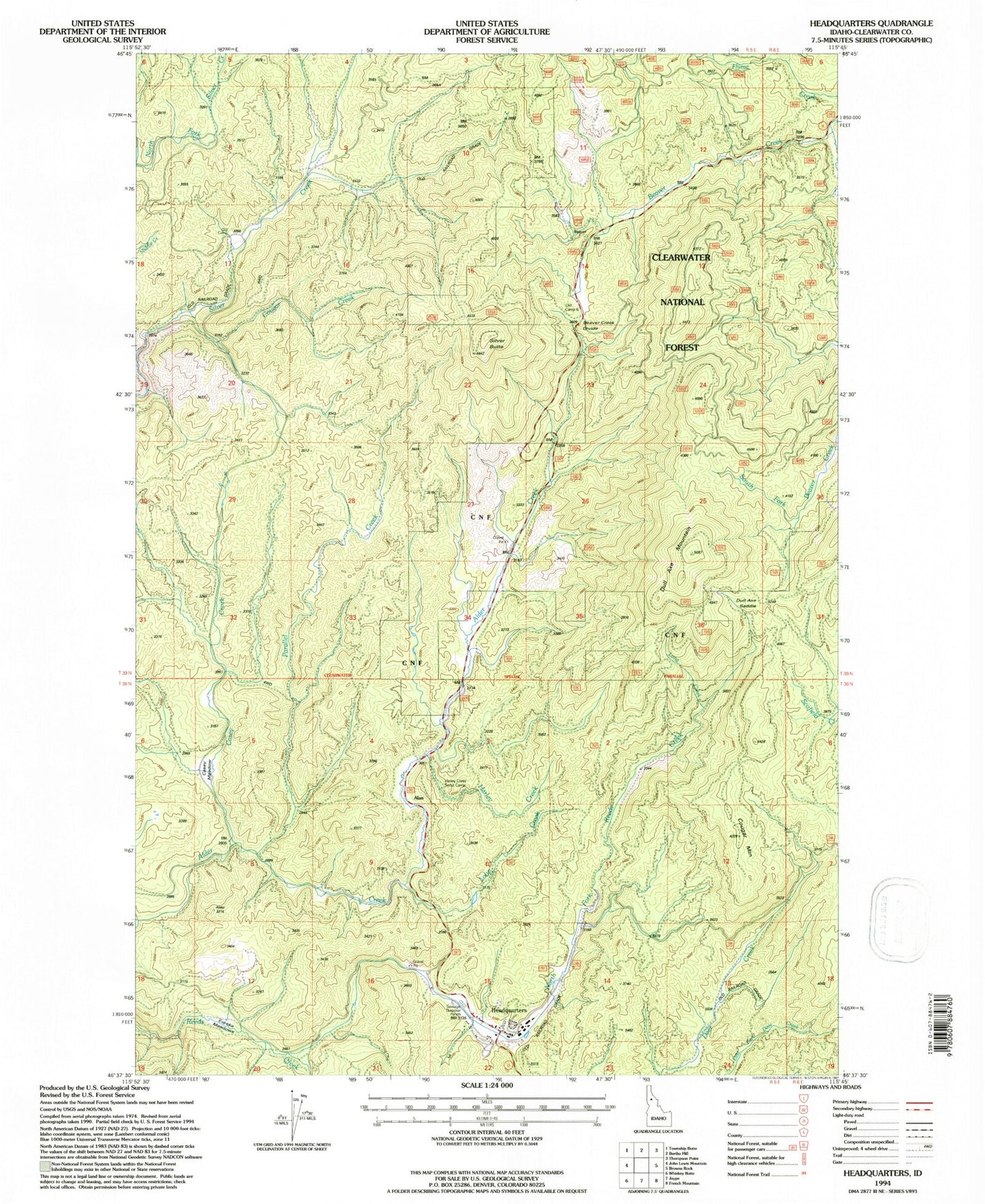 Classic USGS Headquarters Idaho 7.5'x7.5' Topo Map Image