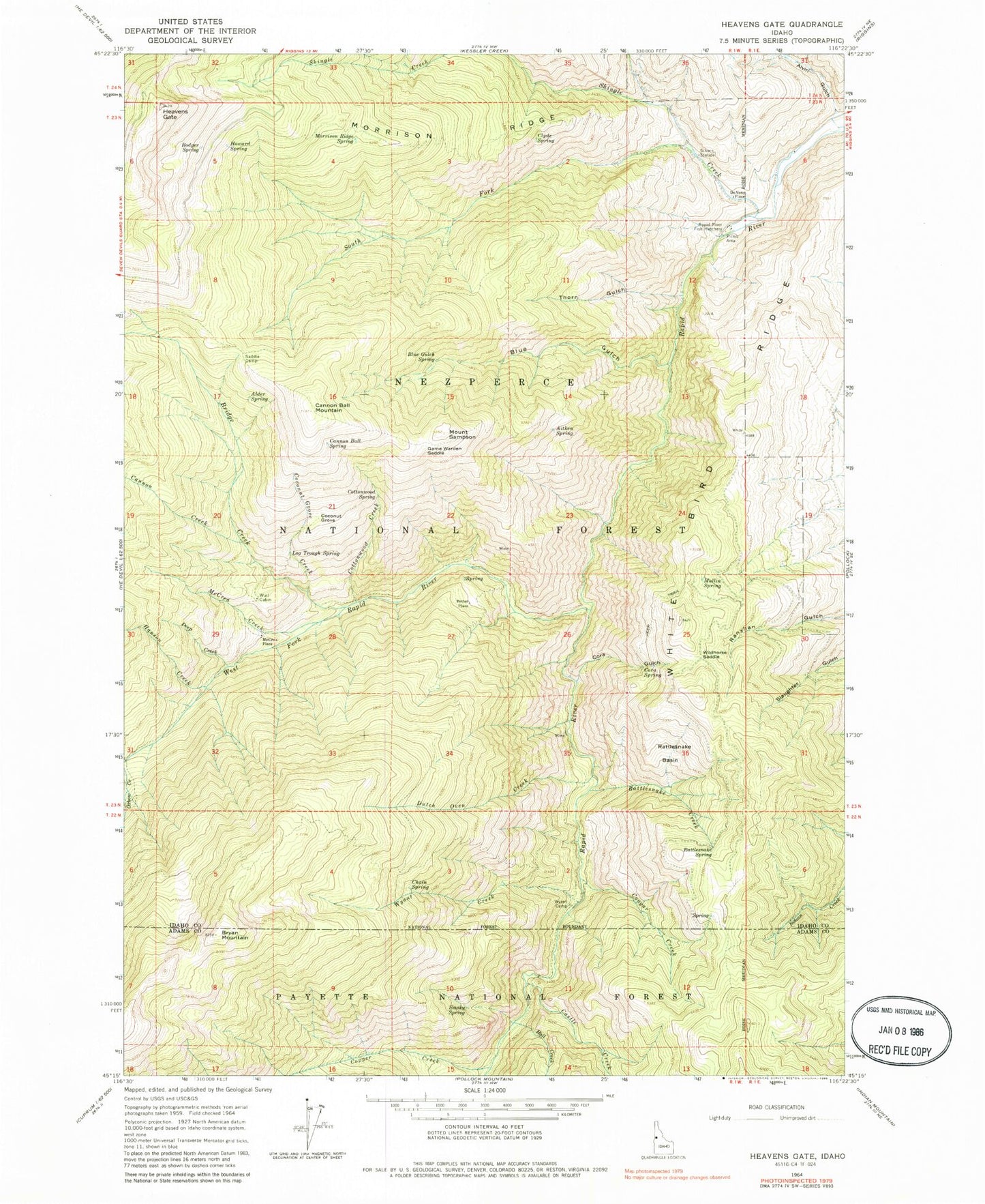 Classic USGS Heavens Gate Idaho 7.5'x7.5' Topo Map Image
