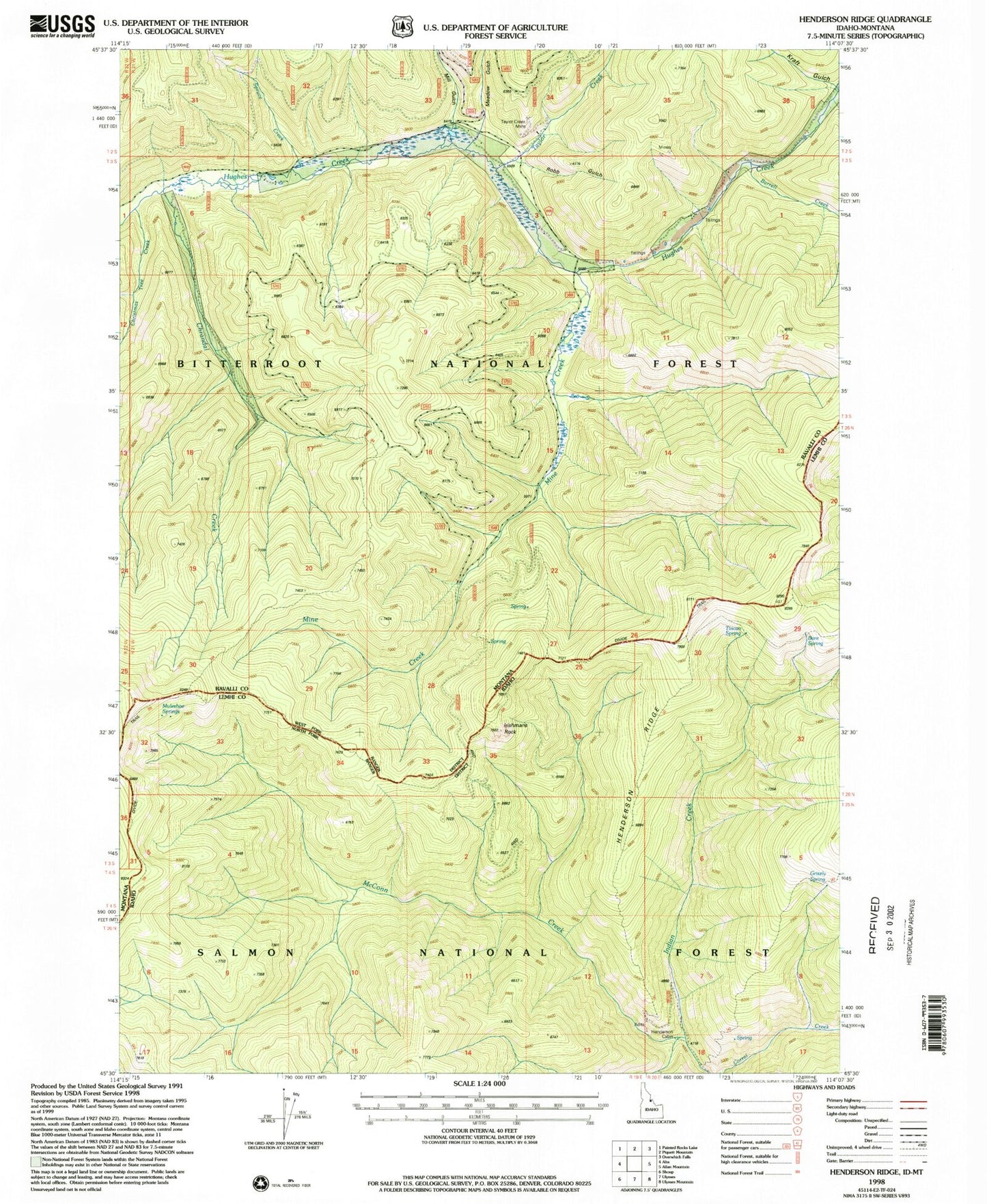 Classic USGS Henderson Ridge Idaho 7.5'x7.5' Topo Map Image
