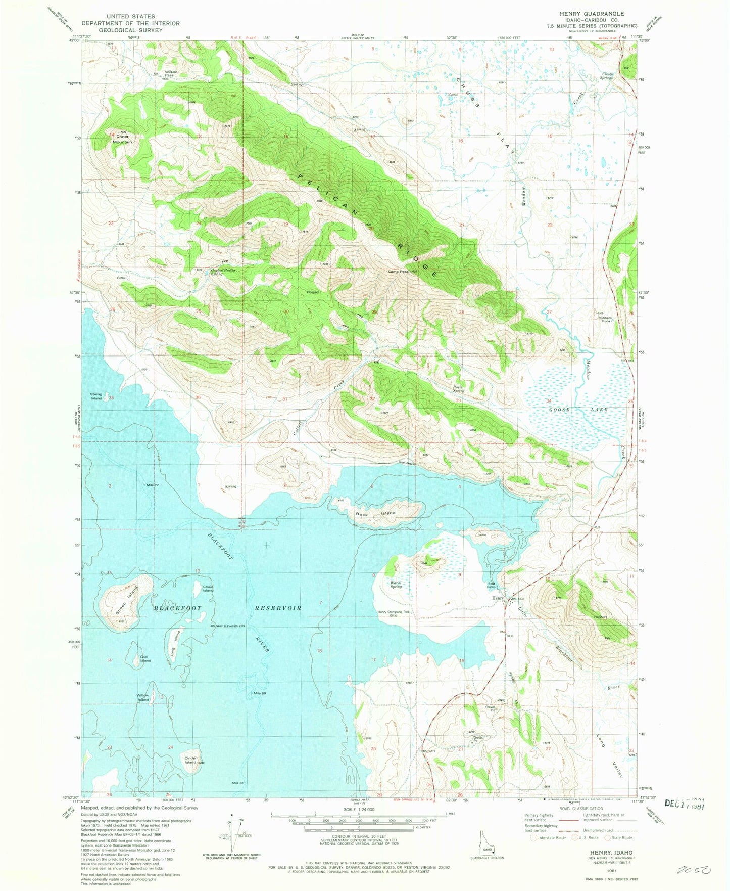 Classic USGS Henry Idaho 7.5'x7.5' Topo Map Image