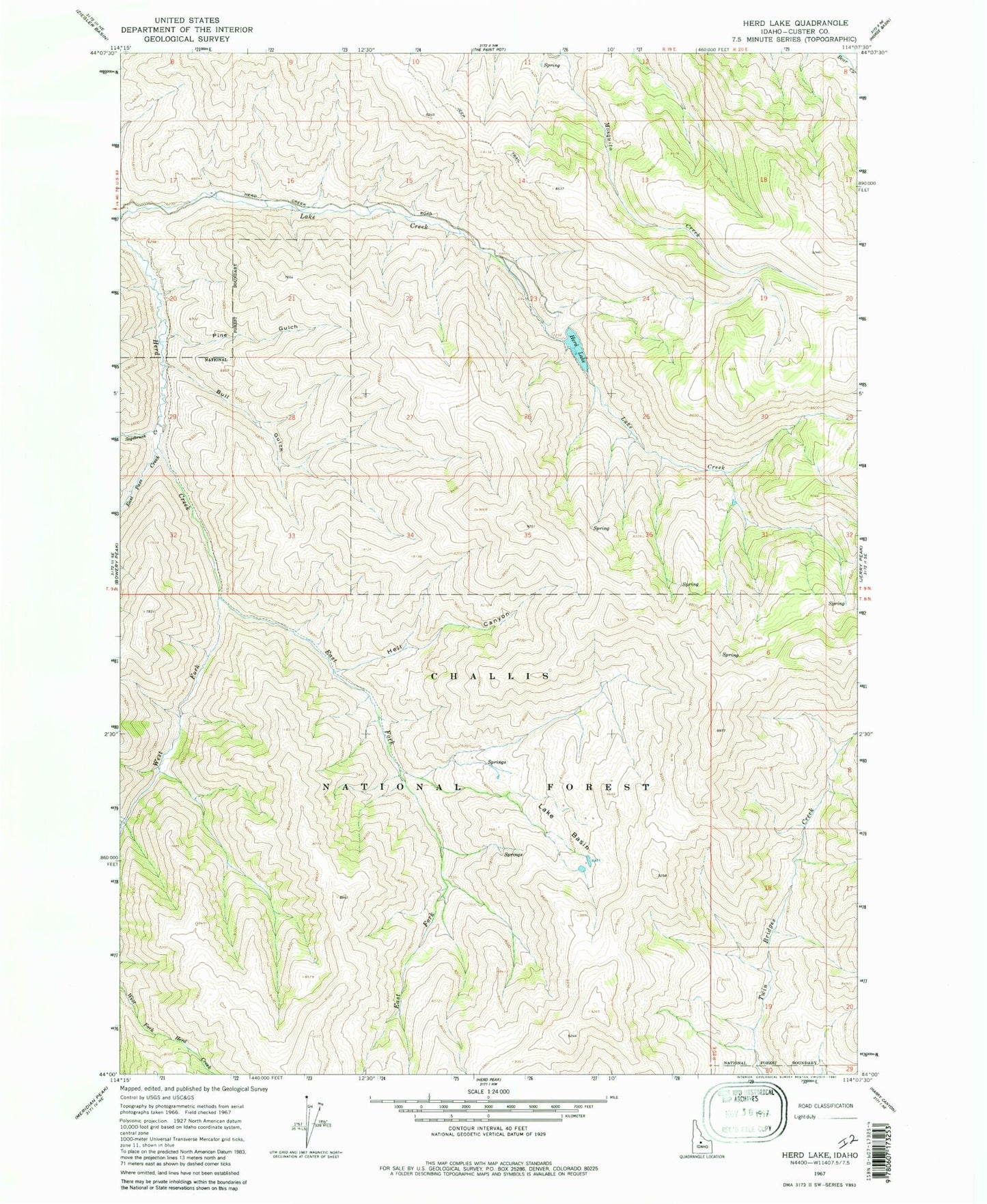 Classic USGS Herd Lake Idaho 7.5'x7.5' Topo Map Image