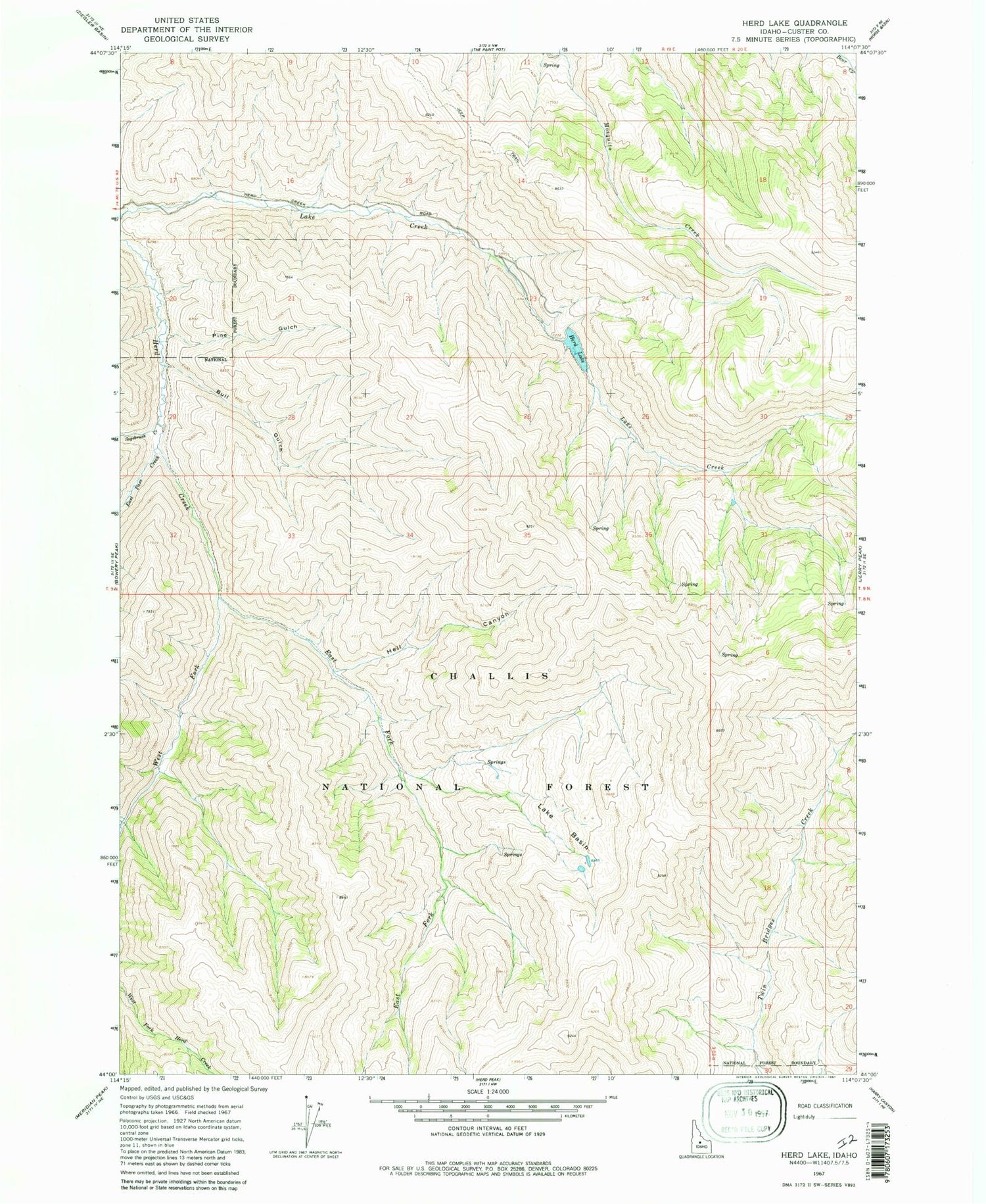 Classic USGS Herd Lake Idaho 7.5'x7.5' Topo Map Image