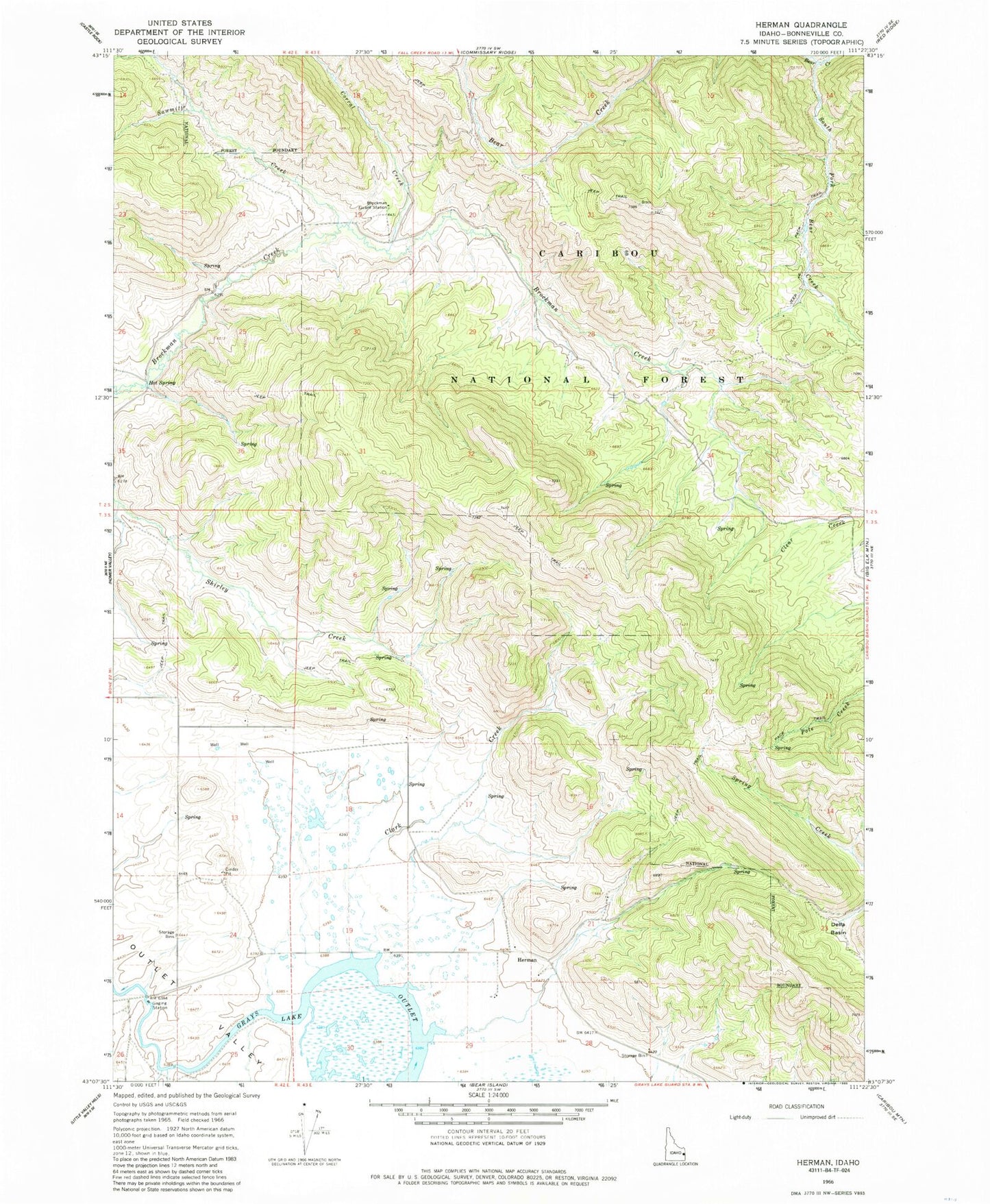 Classic USGS Herman Idaho 7.5'x7.5' Topo Map Image