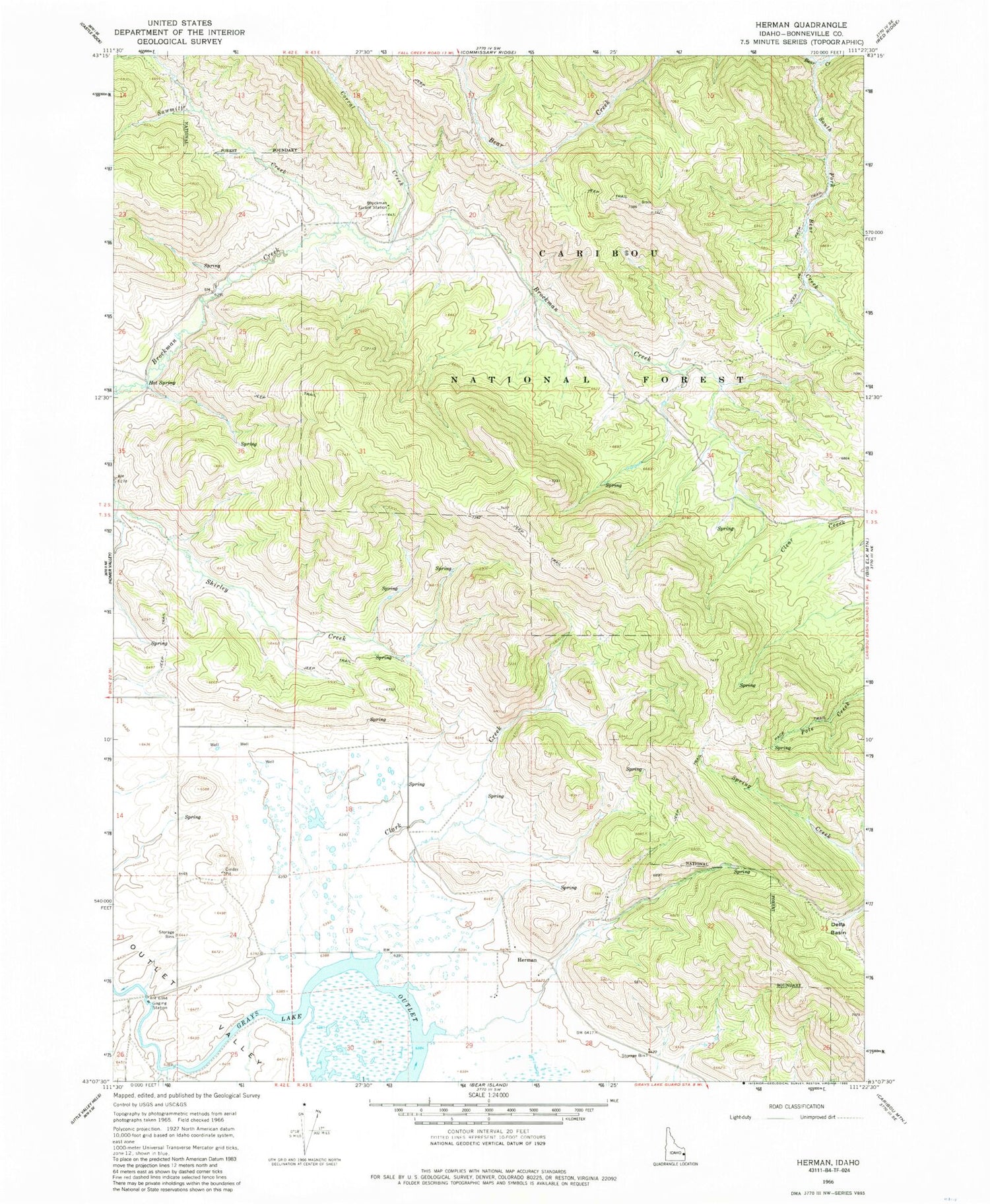 Classic USGS Herman Idaho 7.5'x7.5' Topo Map Image