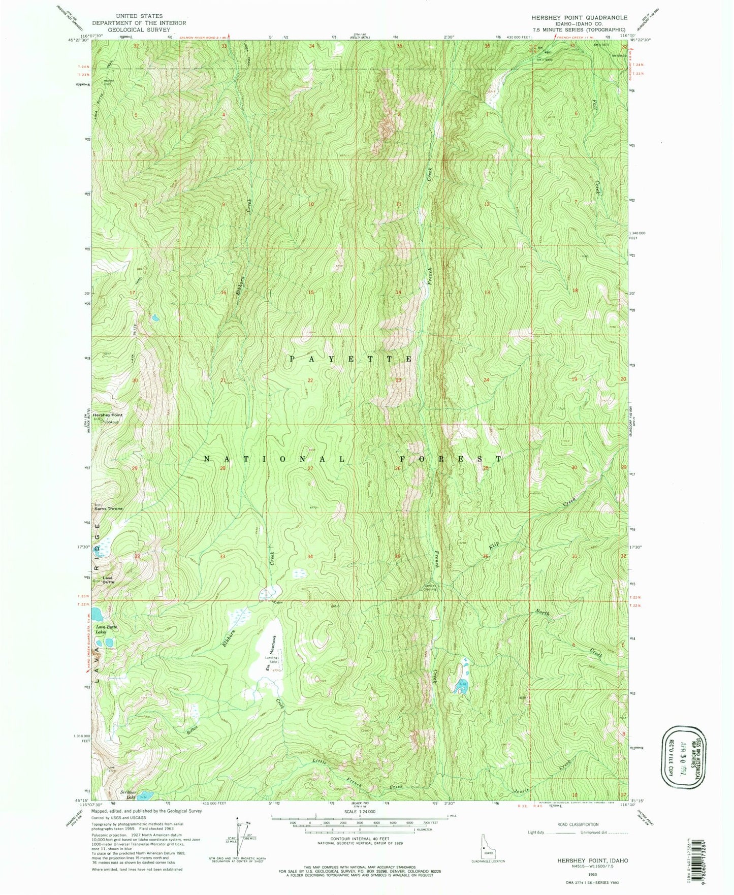 Classic USGS Hershey Point Idaho 7.5'x7.5' Topo Map Image