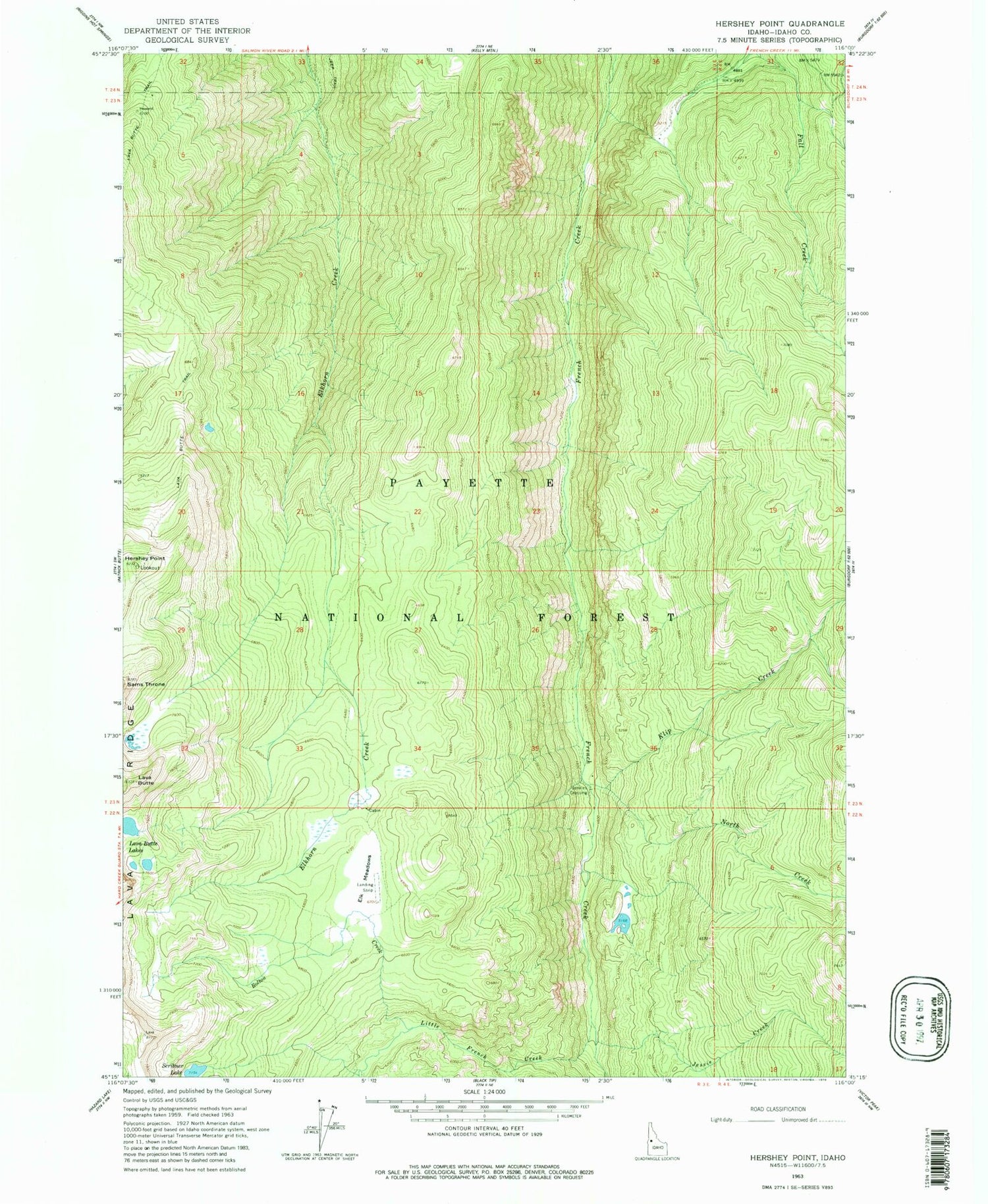 Classic USGS Hershey Point Idaho 7.5'x7.5' Topo Map Image
