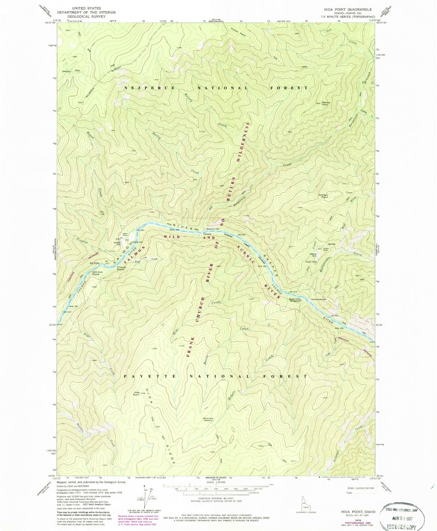 Classic USGS Hida Point Idaho 7.5'x7.5' Topo Map Image