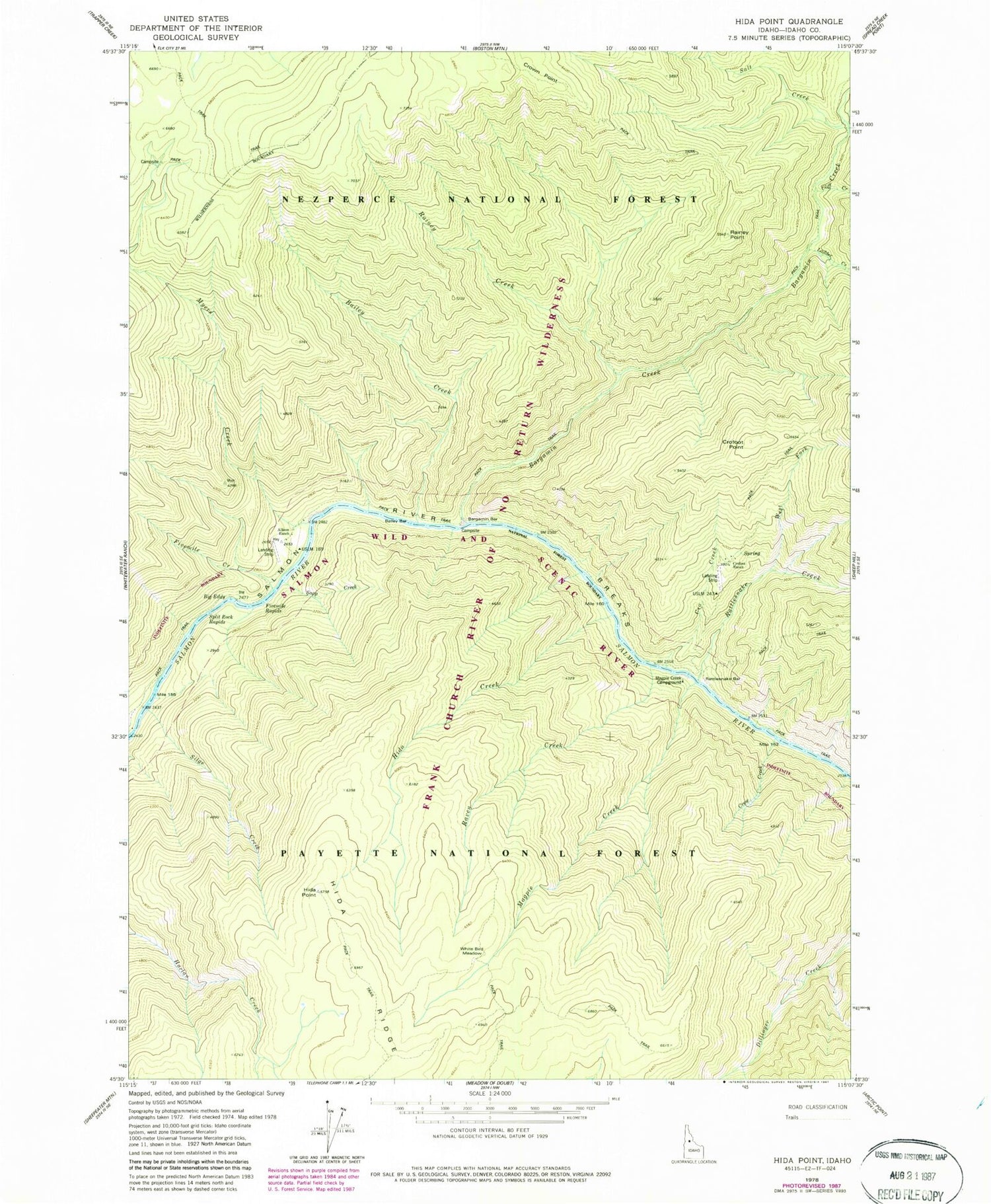 Classic USGS Hida Point Idaho 7.5'x7.5' Topo Map Image