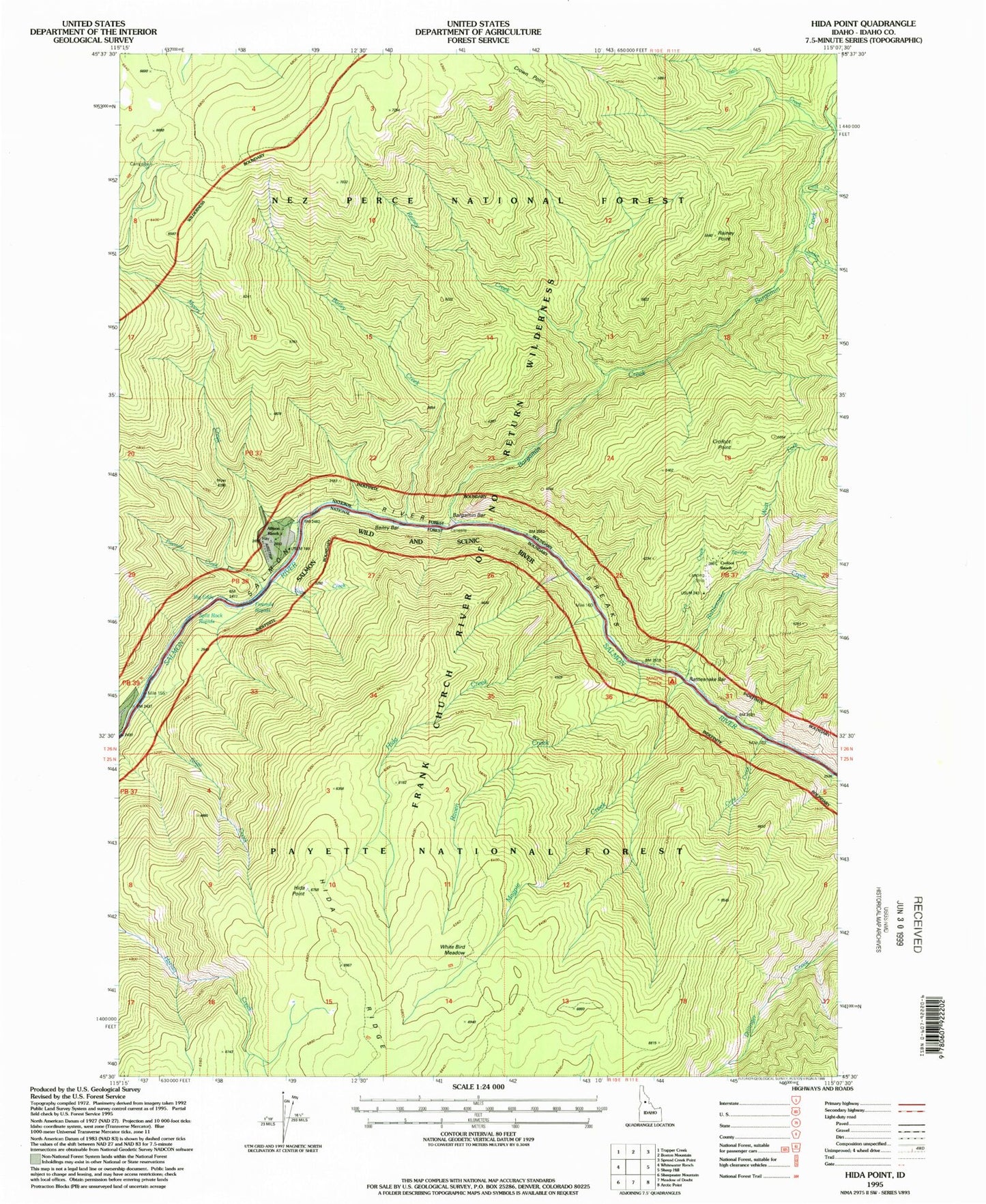 Classic USGS Hida Point Idaho 7.5'x7.5' Topo Map Image