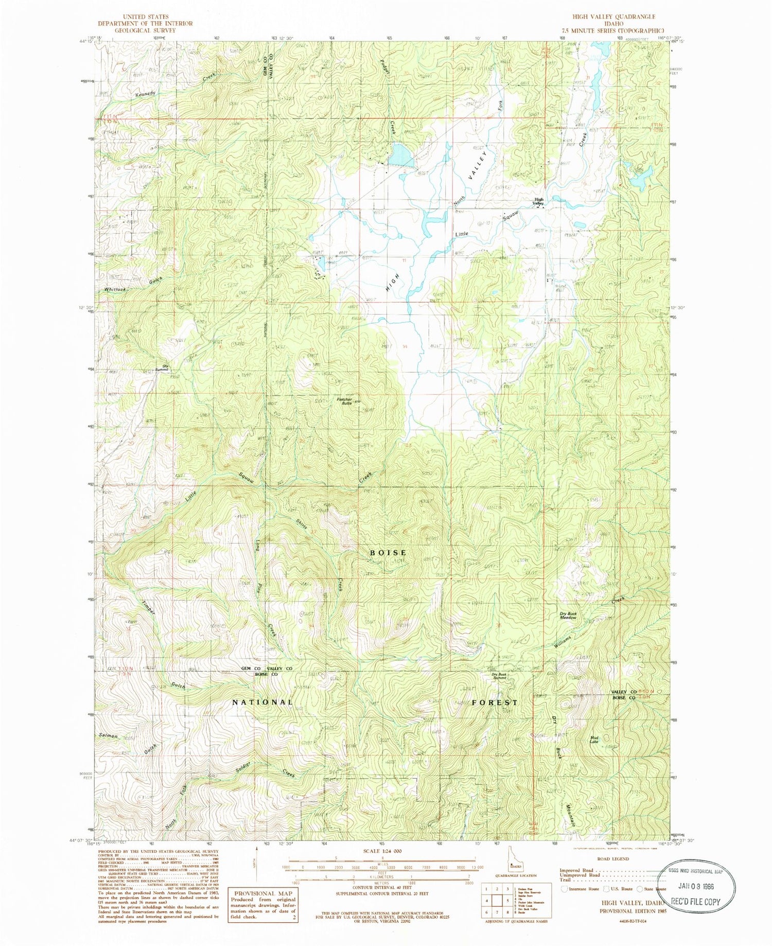 Classic USGS High Valley Idaho 7.5'x7.5' Topo Map Image