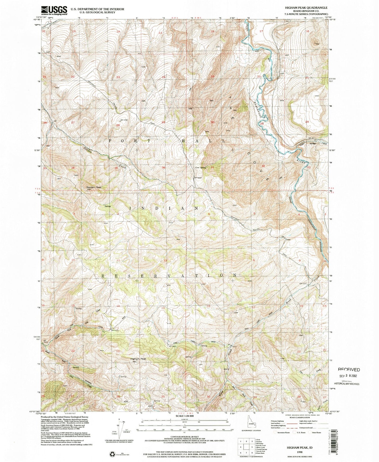 Classic USGS Higham Peak Idaho 7.5'x7.5' Topo Map Image