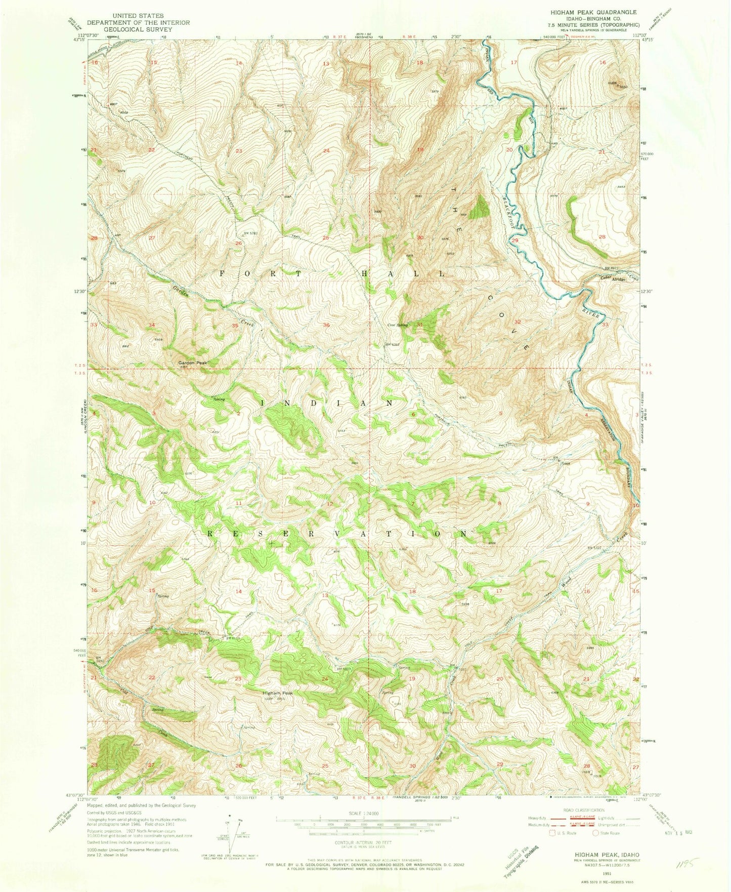 Classic USGS Higham Peak Idaho 7.5'x7.5' Topo Map Image