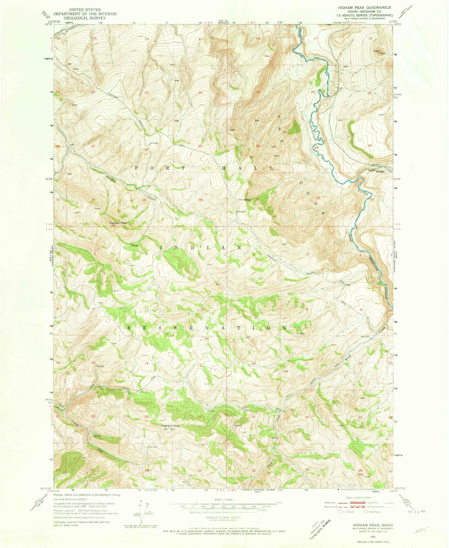 Classic USGS Higham Peak Idaho 7.5'x7.5' Topo Map Image